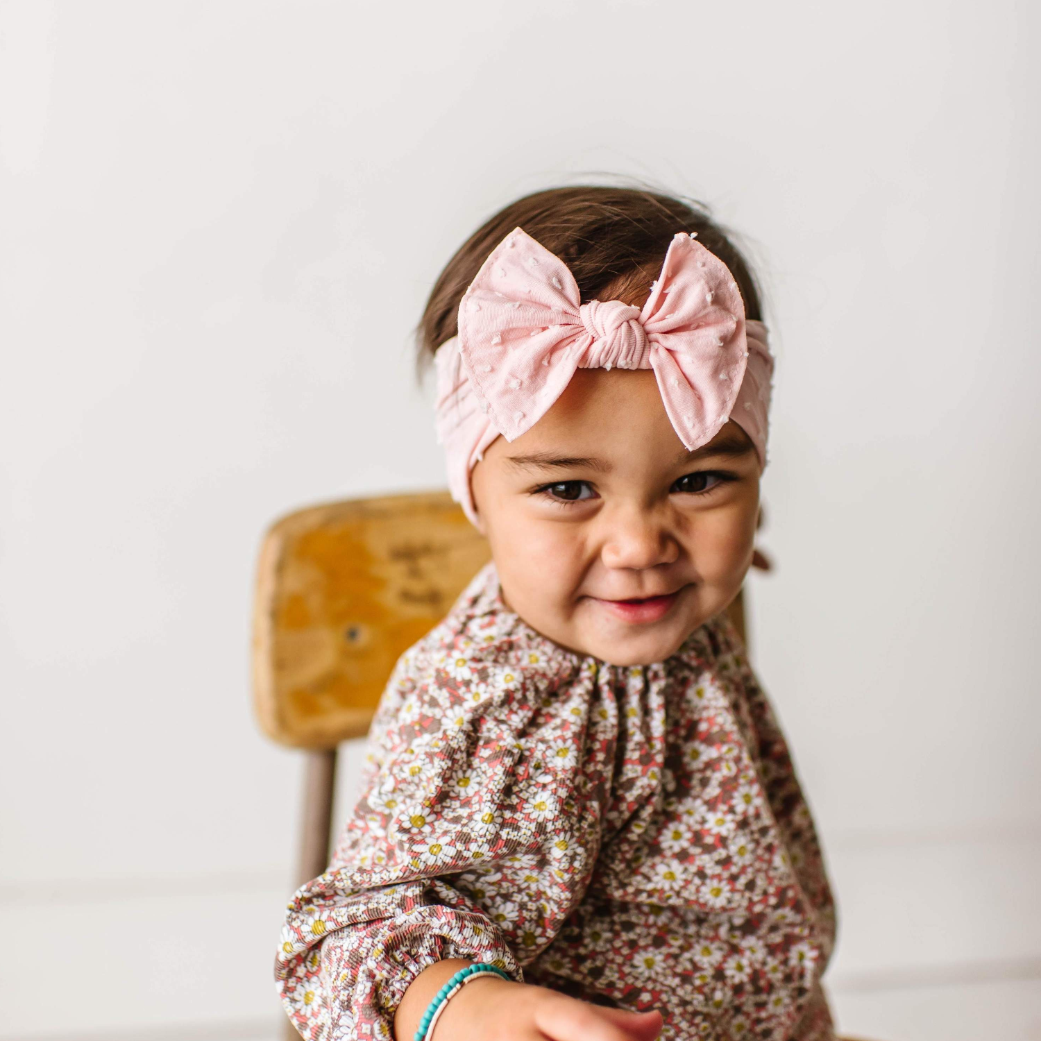 Premium Rose Quartz Dot Patterned Shabby Knot Headband