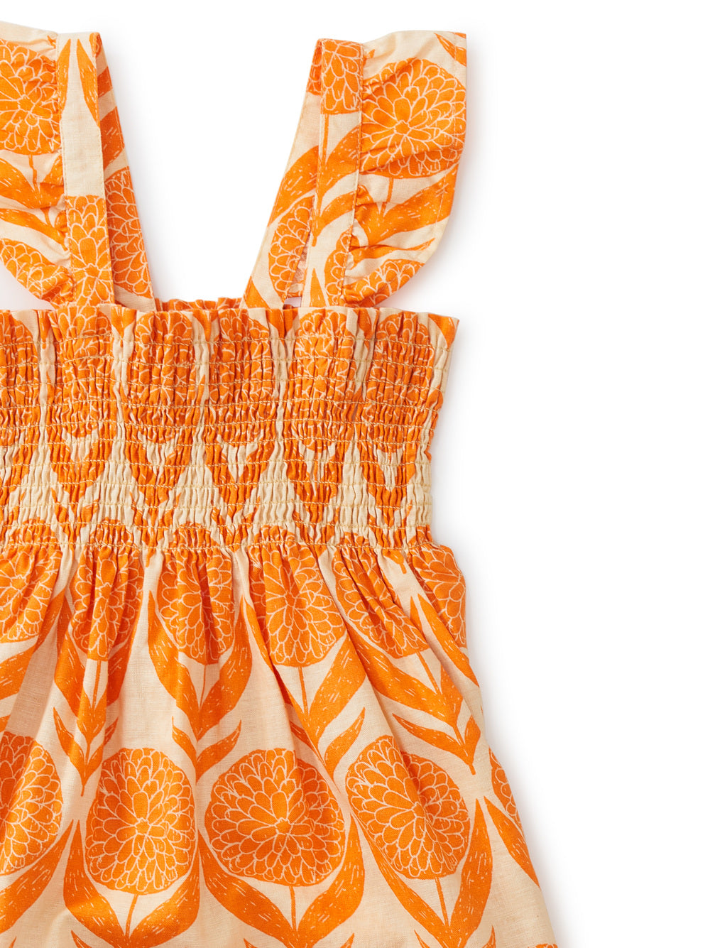 Premium Smocked Flutter Sleeve Dress: Caribbean Marigold