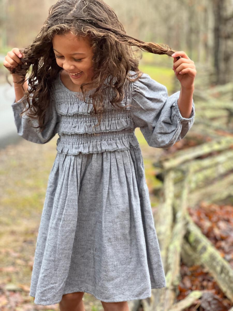 Premium Shirred Peasant Dress: Heathered Charcoal - Timeless Elegance