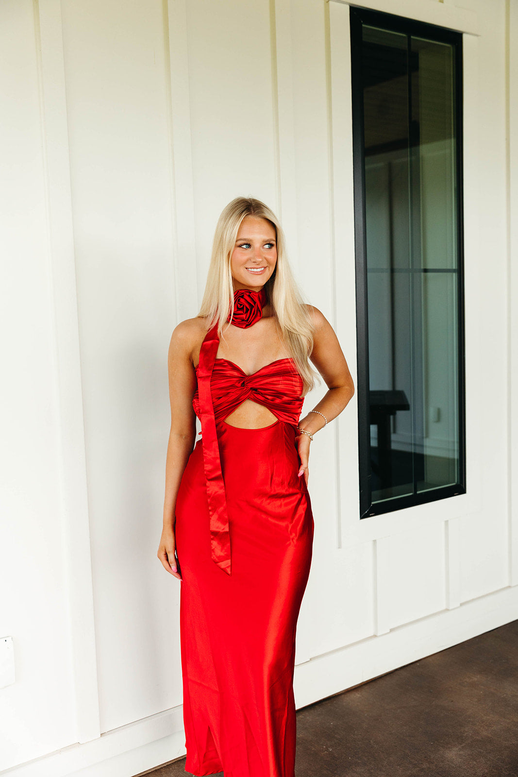 Premium Annie Satin Midi Dress - Vibrant Red