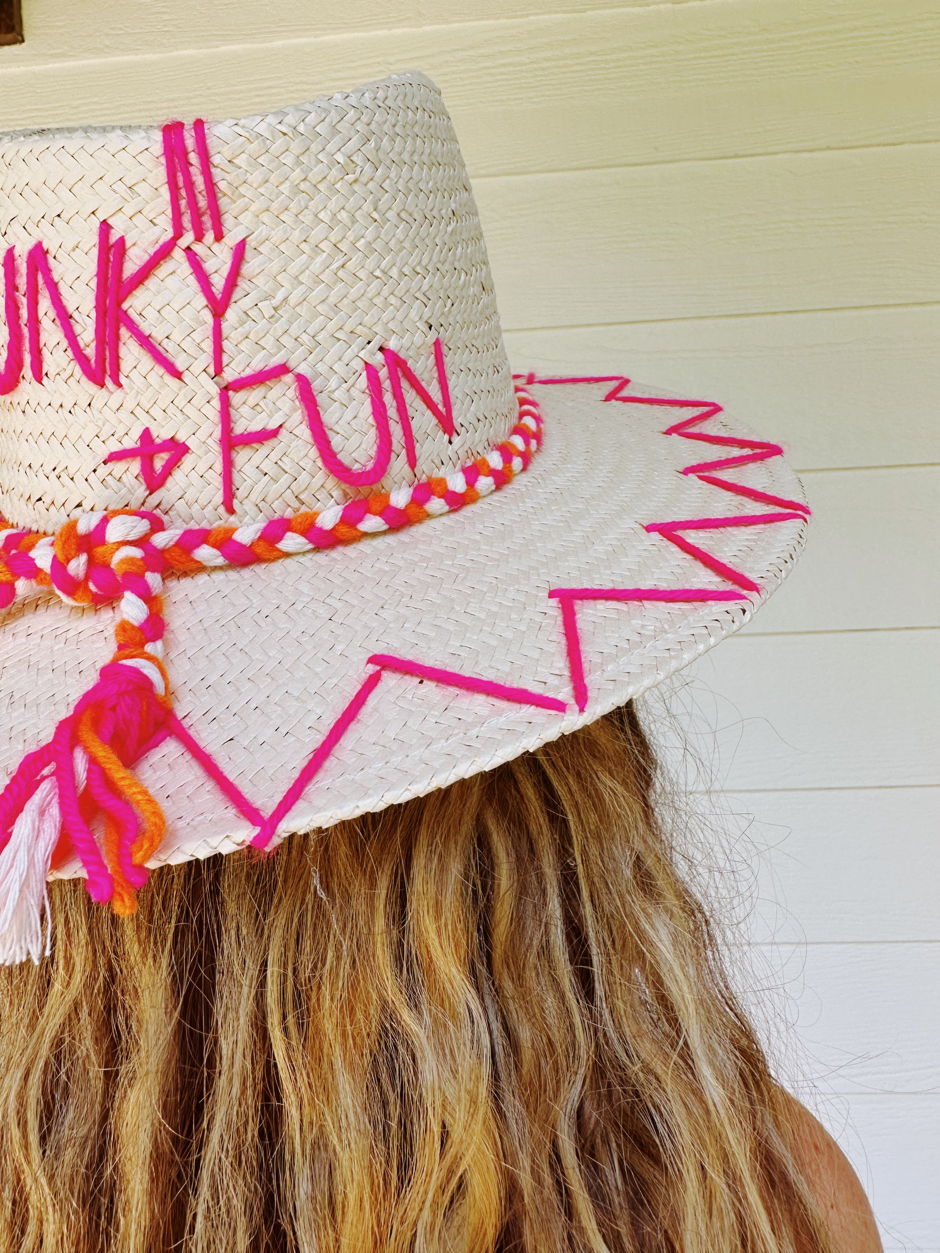 Premium Funky + Fun Sunhat - Light Beige with Pink & Orange Accents