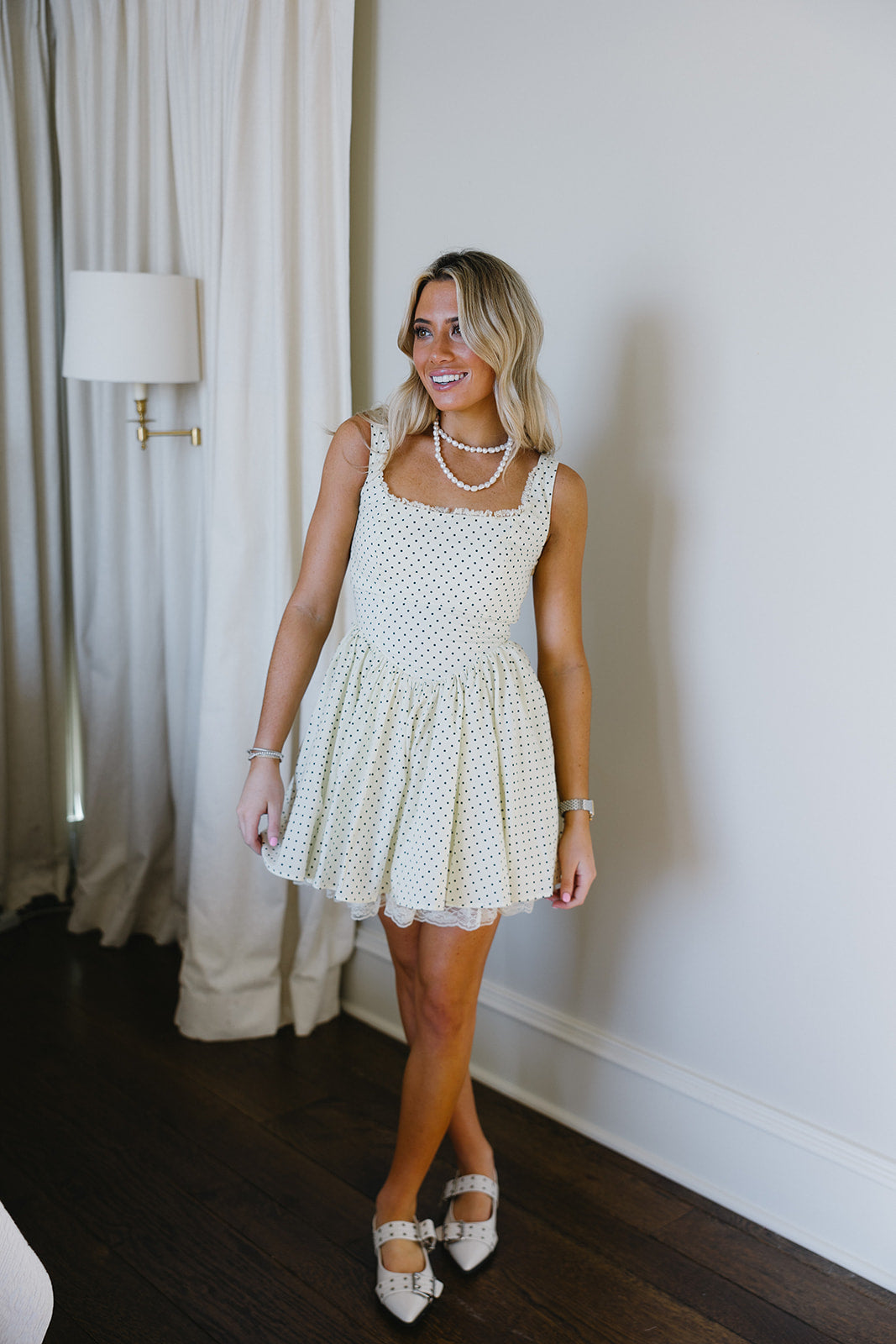 Arlie Polka Dot Mini Dress - Elegant Lace Trim