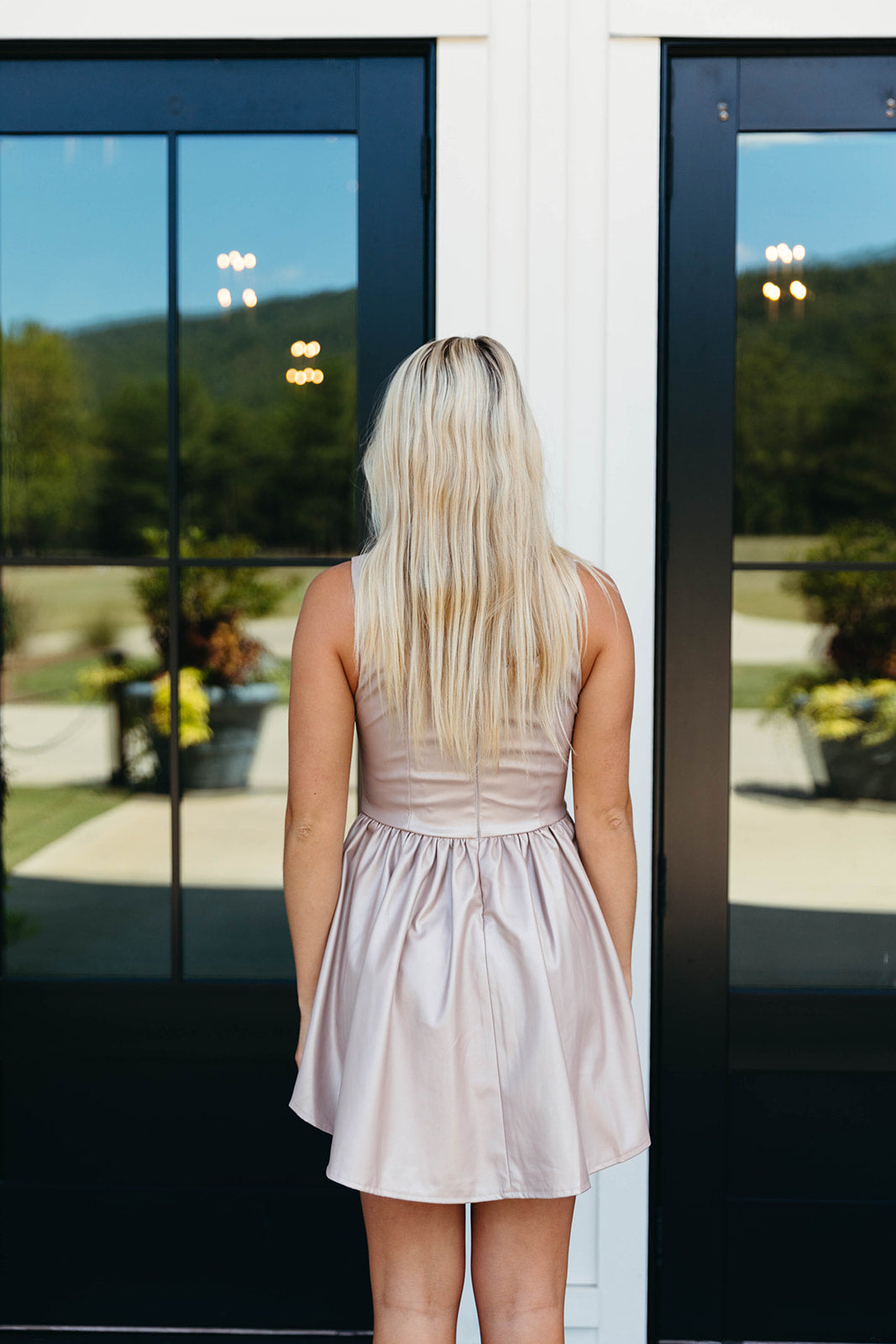 Chic & Playful Flare Mini Dress - Champagne