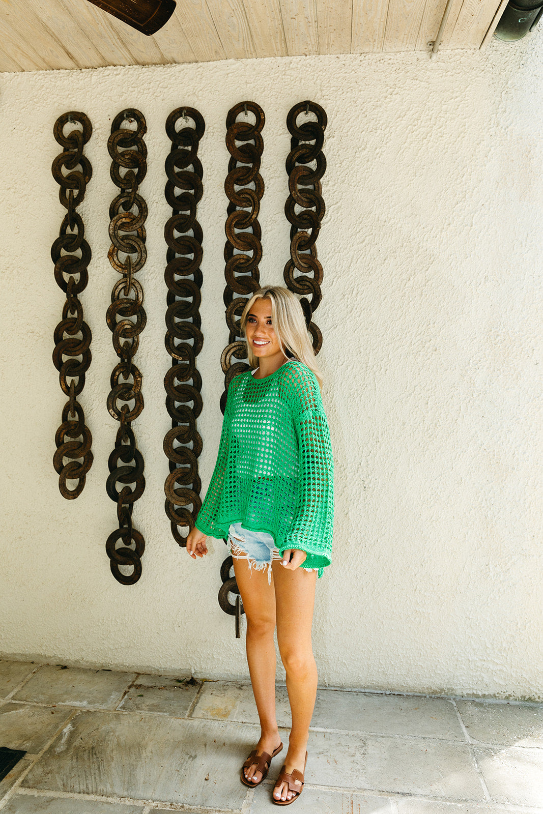 Premium Serena Crochet Knit Top - Clover Green