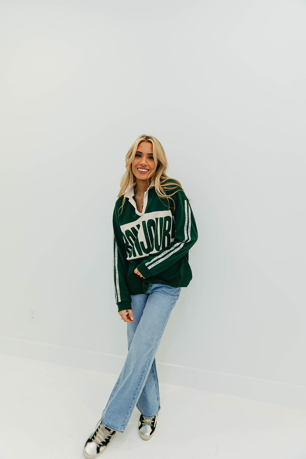 Premium Bonjour! Rugby Long Sleeve - Vintage Green