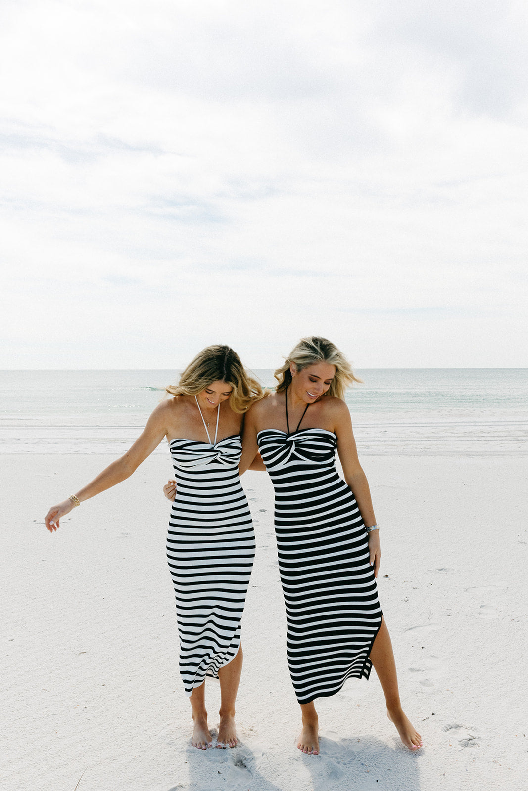 Premium Striped Maxi Dress - Black & White Knot Detail