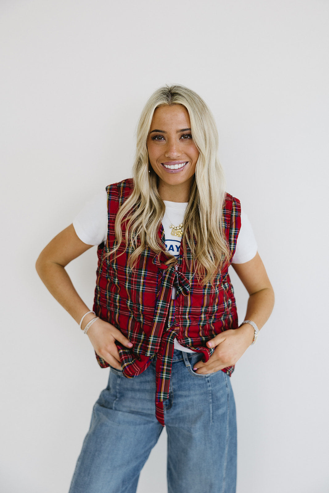 Premium Wells Plaid Vest - Vibrant Red Multi