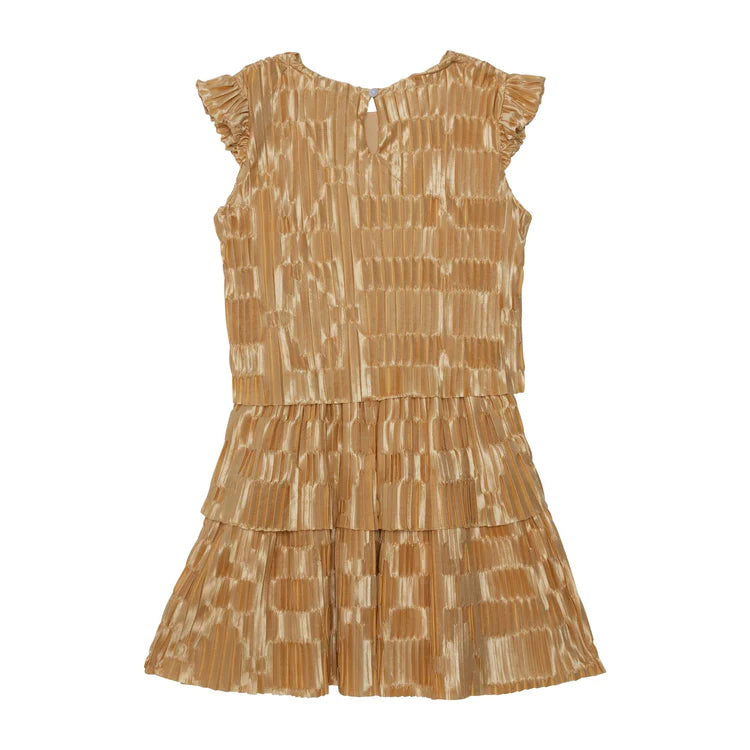 Premium Metallic Pleated Dress: Taffy Gold - Like A Princess