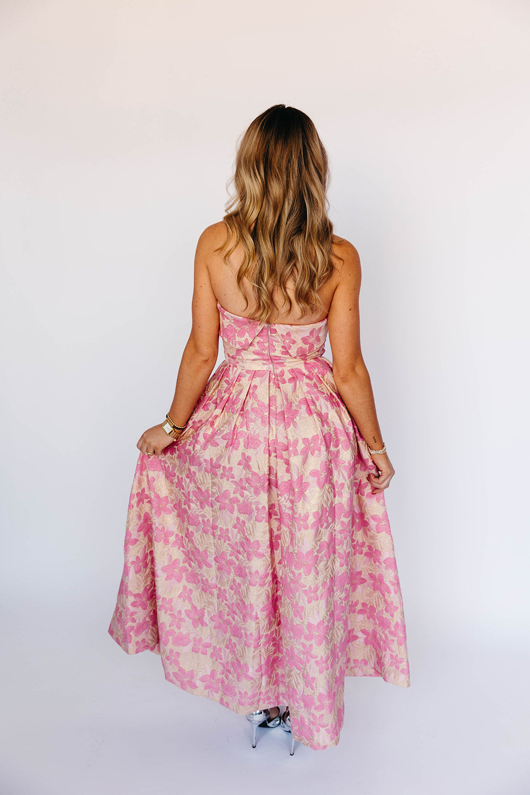 Premium Jocelyn Midi Dress - Elegant Pink Floral