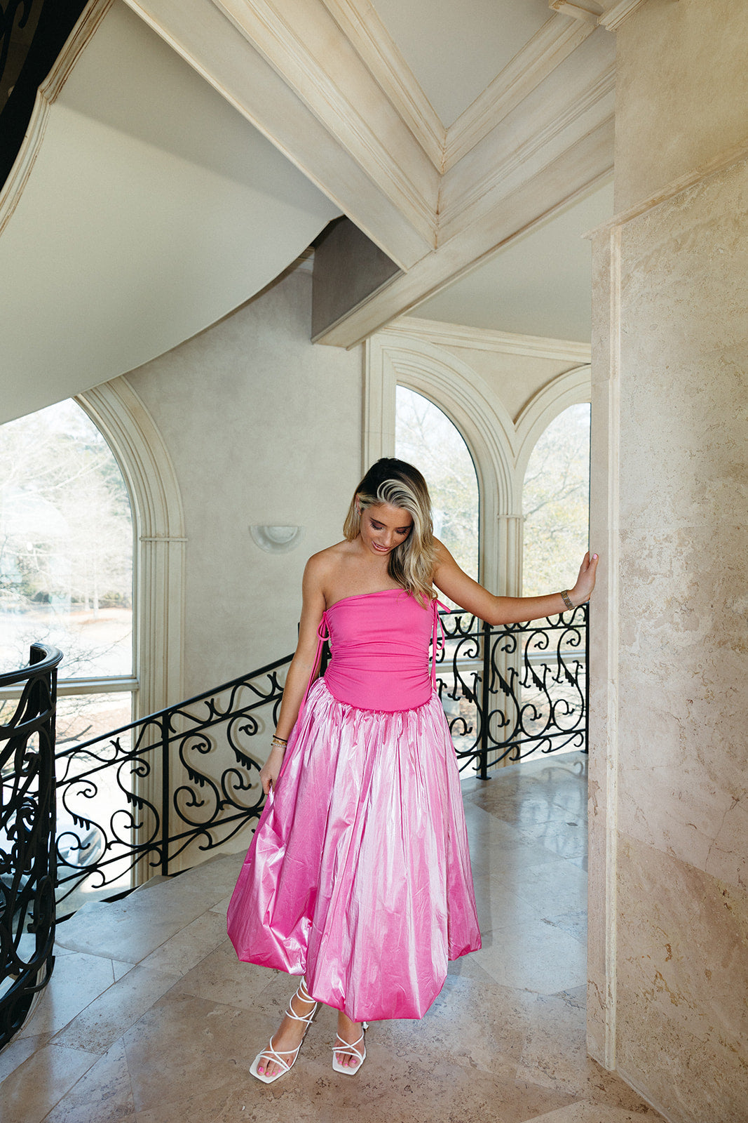 Premium With Love Puffball Midi Dress - Ultimate Pink