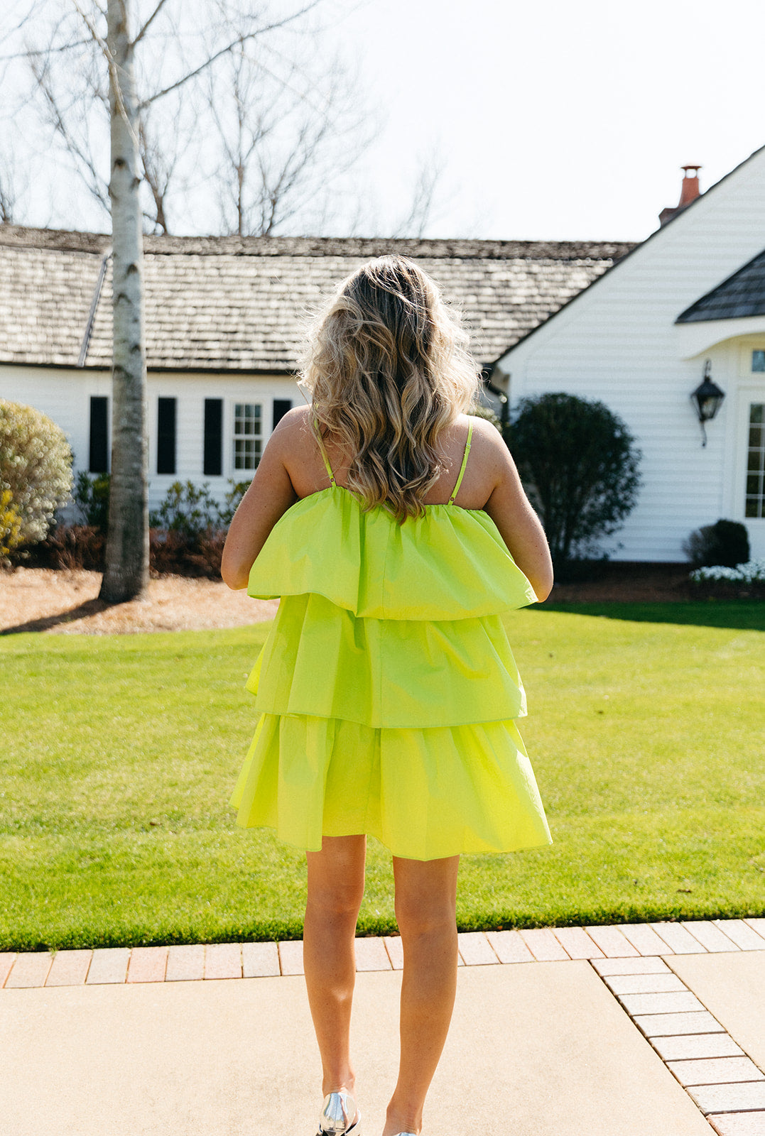 Premium Come To Me Flounce Tiered Dress - Lime
