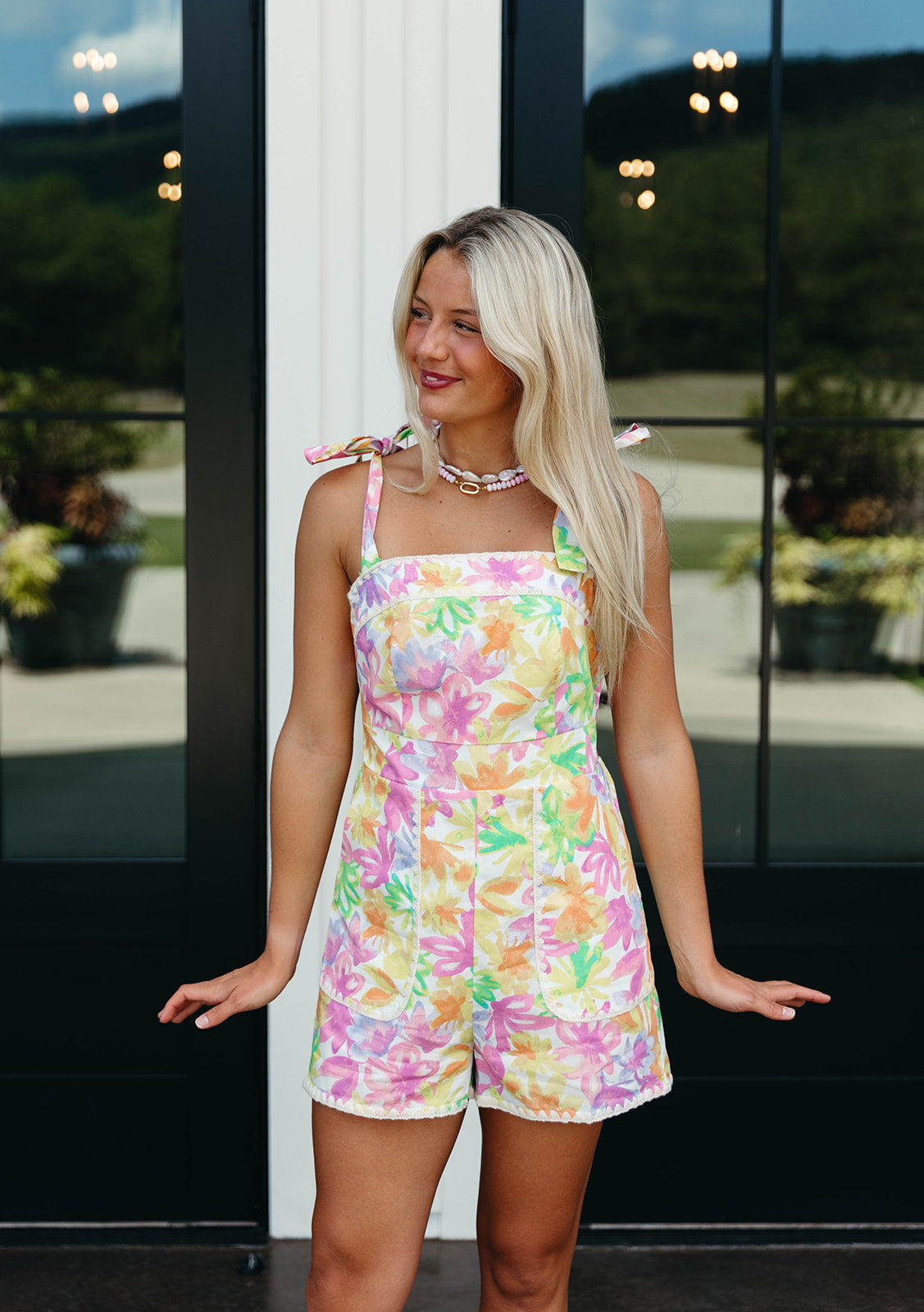 Premium Macy Floral Romper - Vibrant Lime & Orange