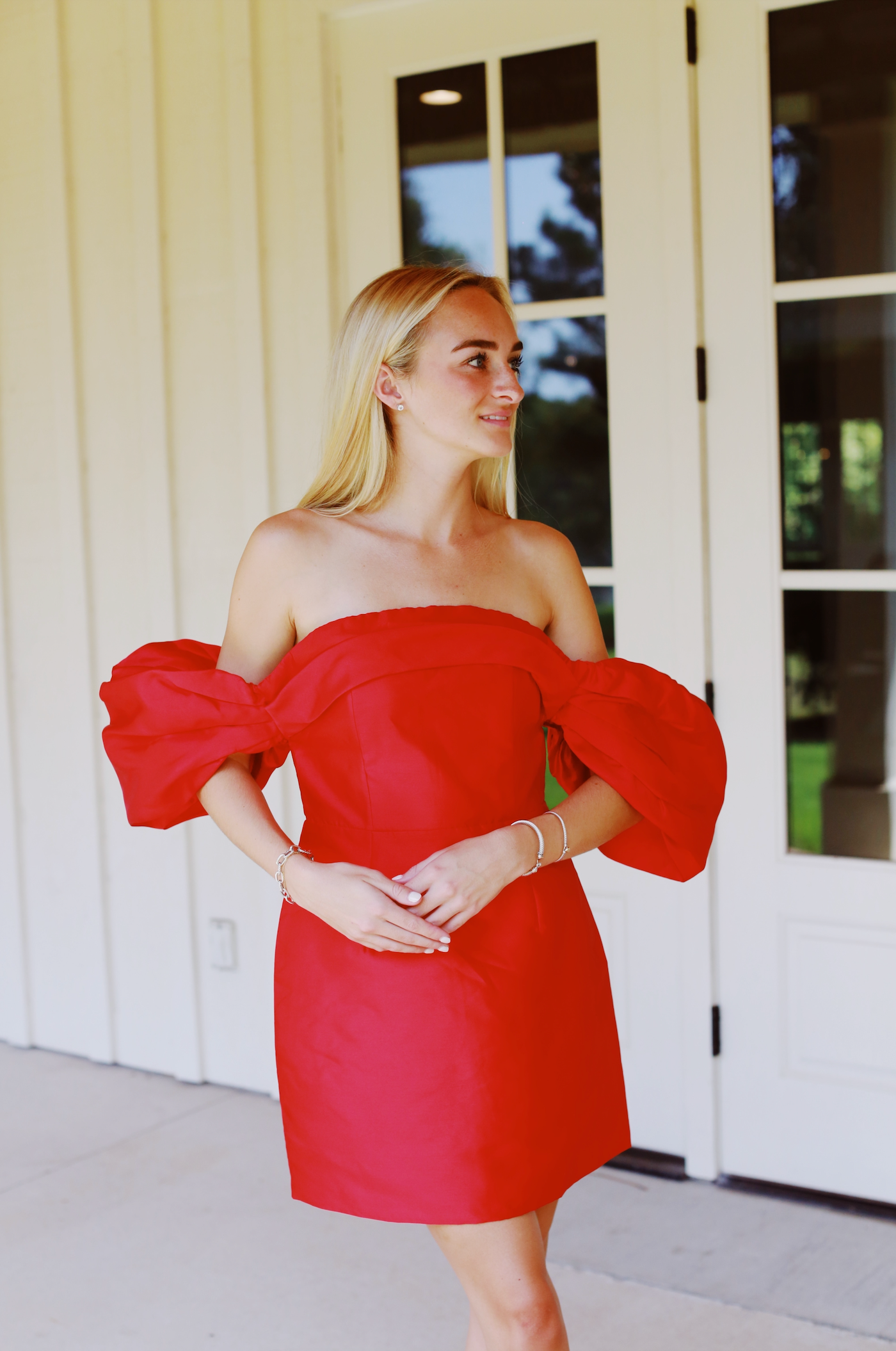 Premium Mazie Puff Sleeve Cocktail Dress - Bold Red