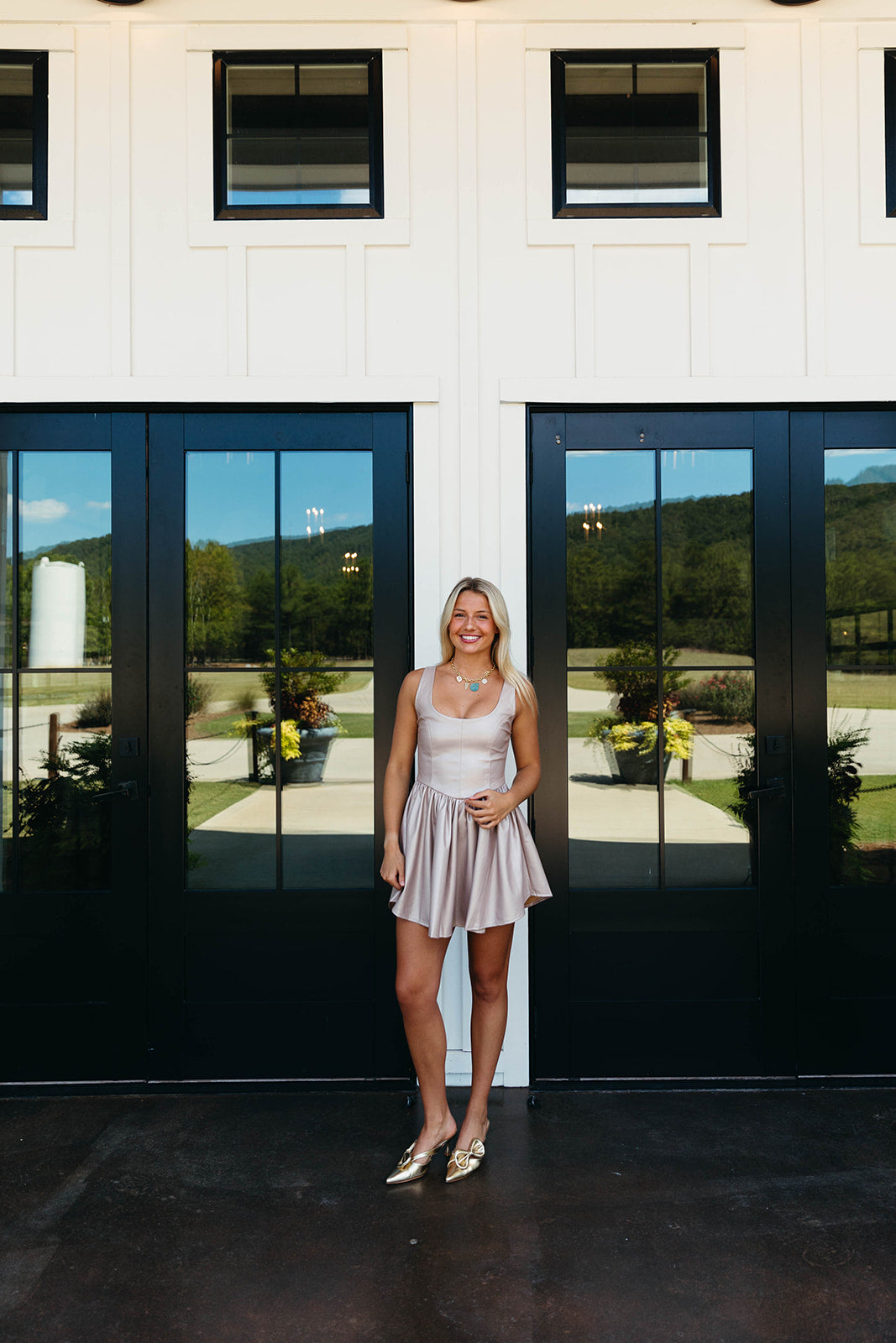 Chic & Playful Flare Mini Dress - Champagne