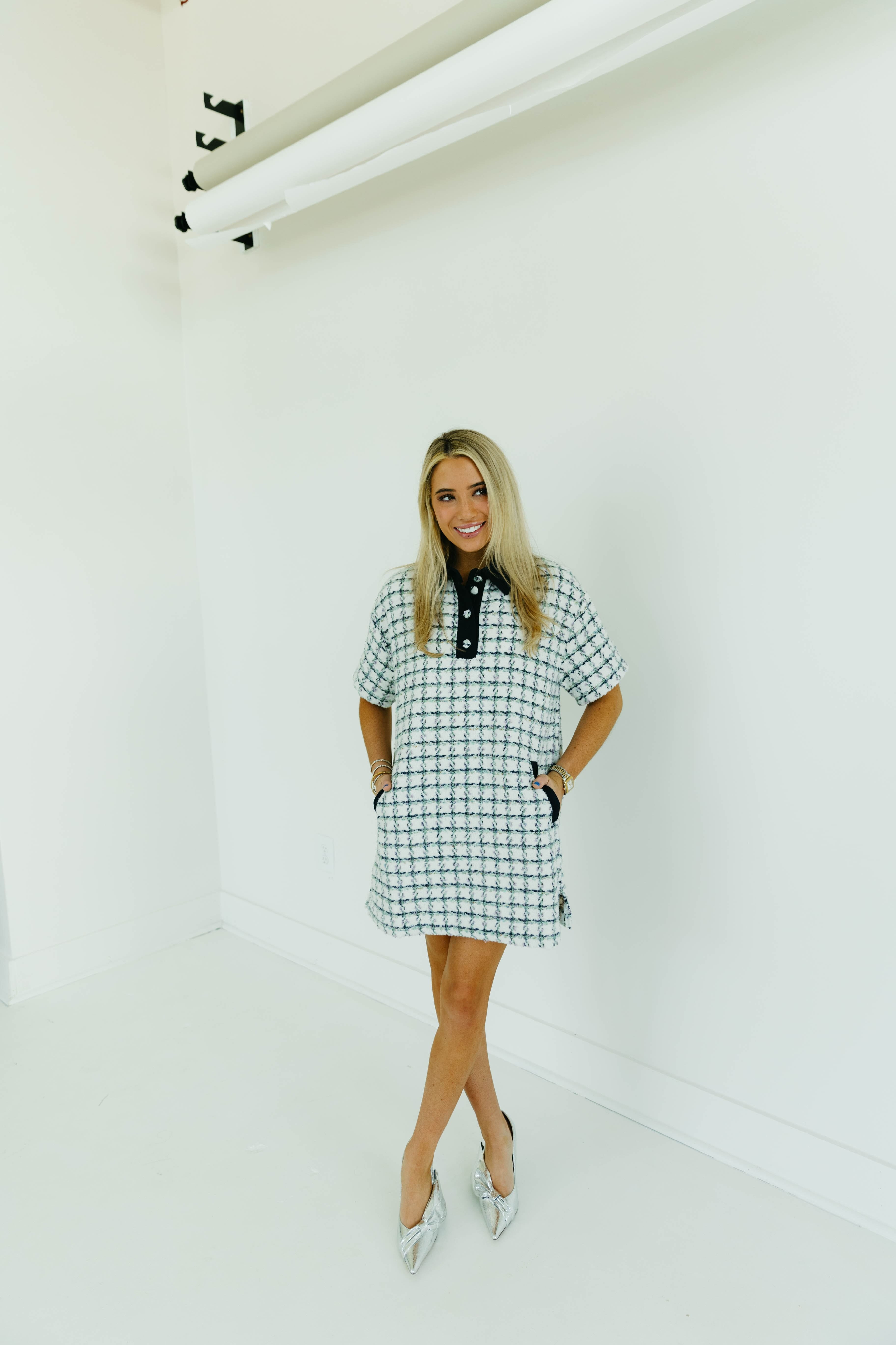 Premium Tahlia Mini Dress - Stylish Green Plaid Tweed