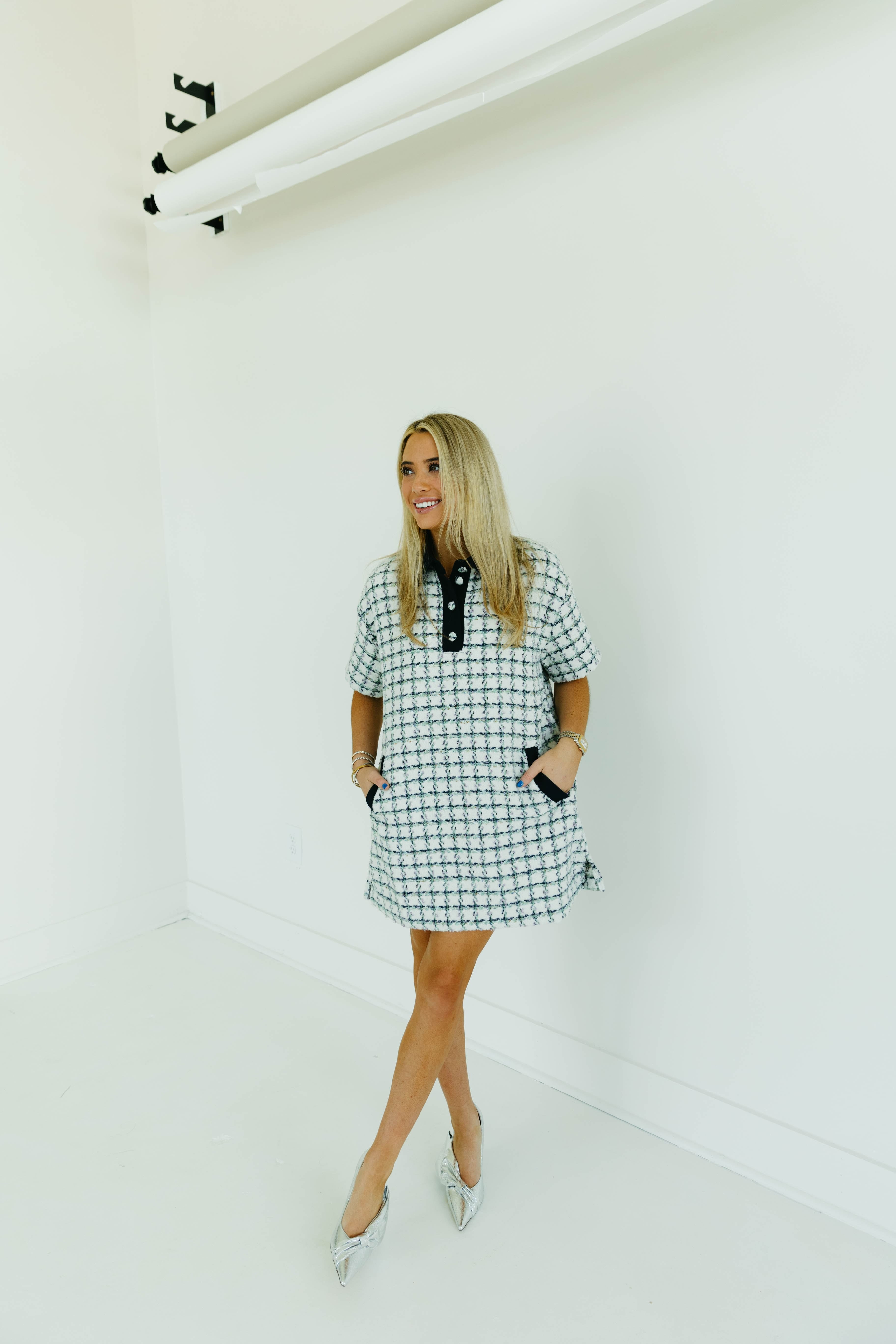 Premium Tahlia Mini Dress - Stylish Green Plaid Tweed