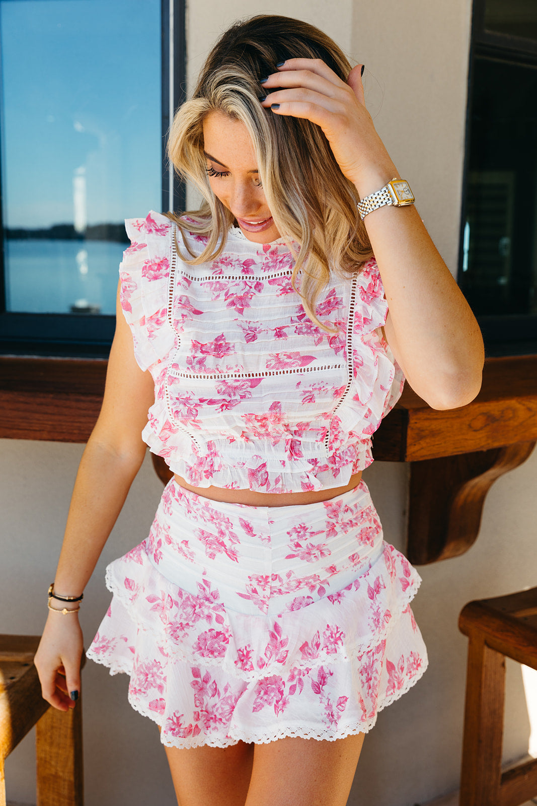 Premium Floral Ruffle Shorts - Pink