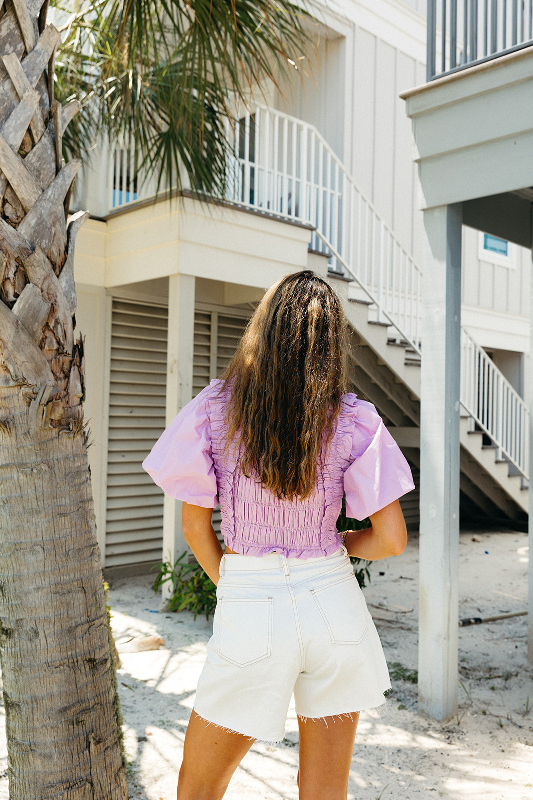 Premium Alexandra Smocked Crop Top - Vibrant Lilac