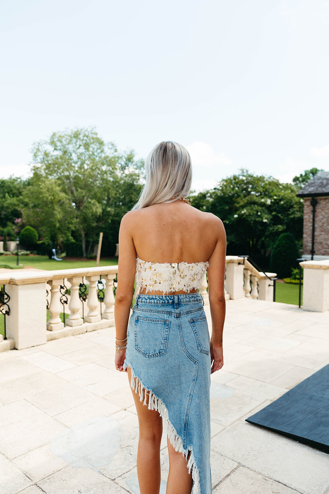 Premium Feather Sequin Tube Top - Cream