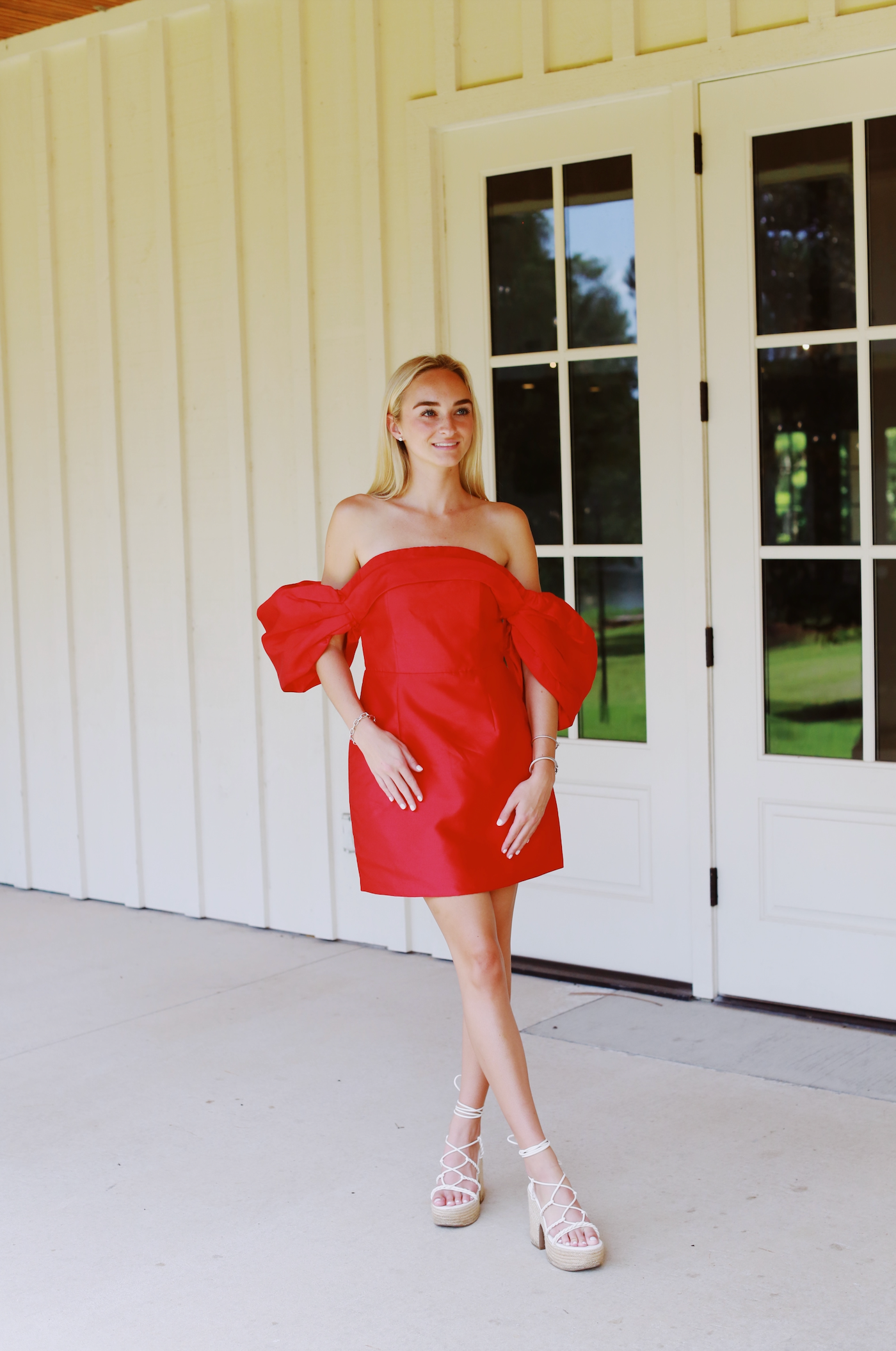 Premium Mazie Puff Sleeve Cocktail Dress - Bold Red