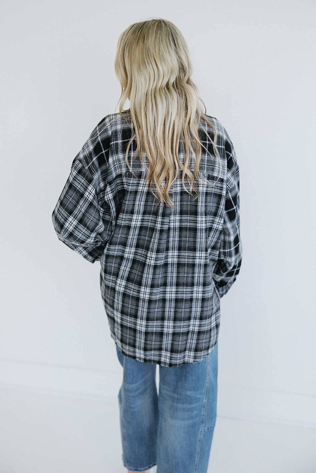 Premium Oversized Flannel Button-Up Top - Black