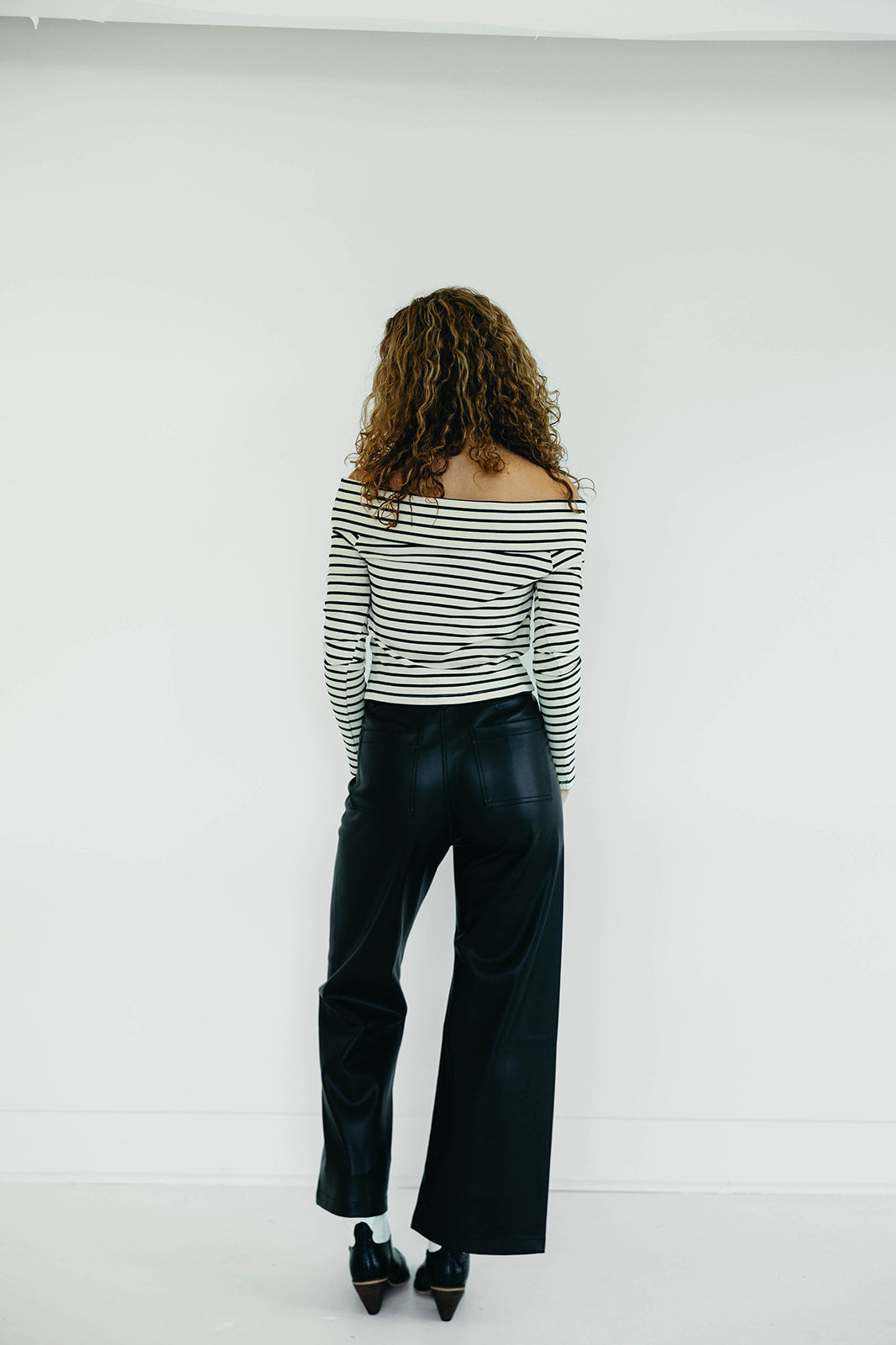 Premium Lilah Striped Off-Shoulder Top - Beige/Black