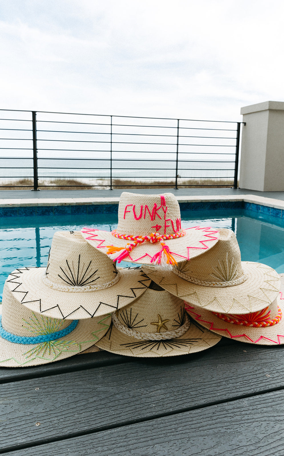 Premium Funky + Fun Sunhat - Light Beige with Pink & Orange Accents