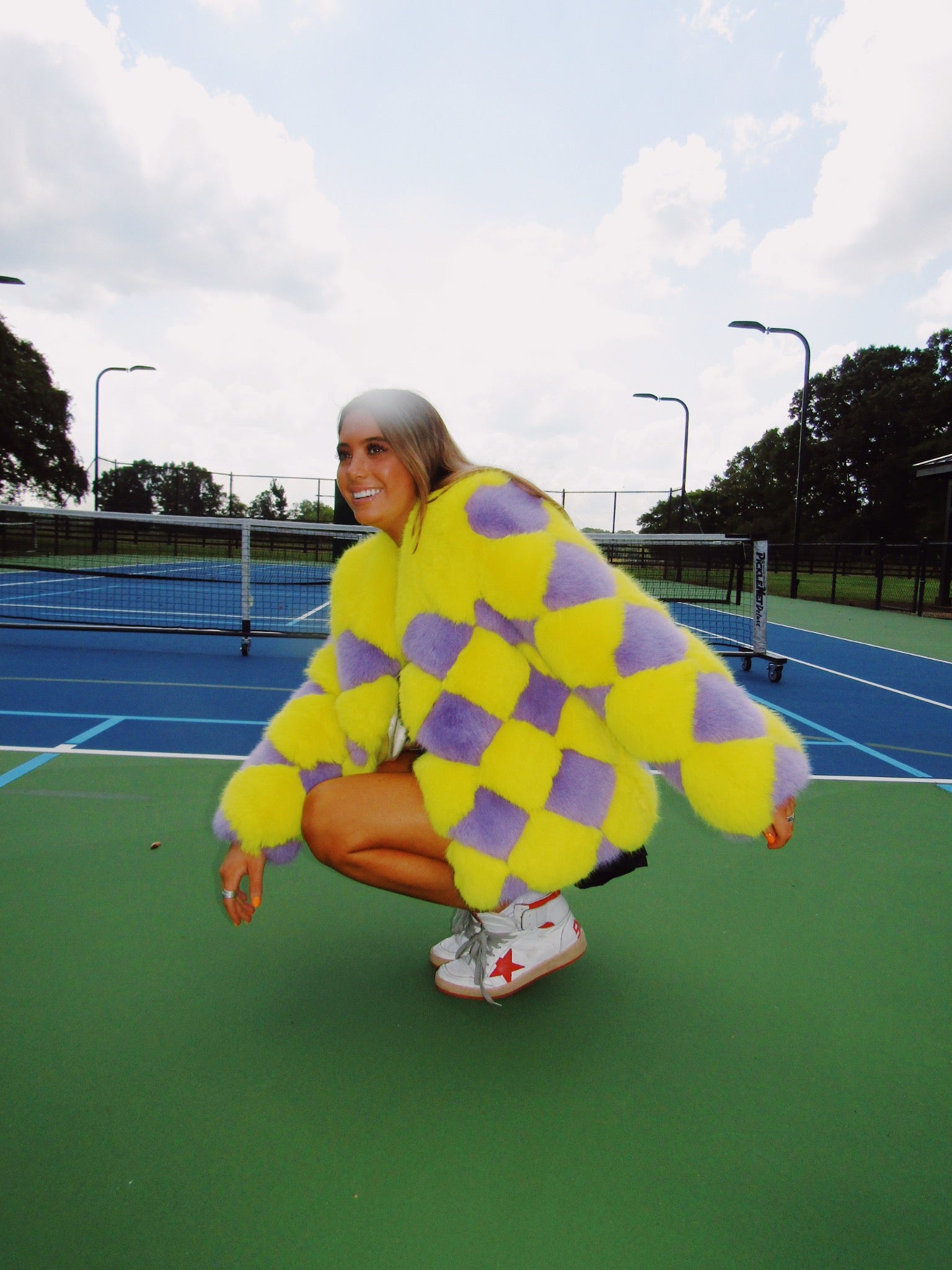 Ultimate Diamond Luxe Fur Coat - Yellow/Purple