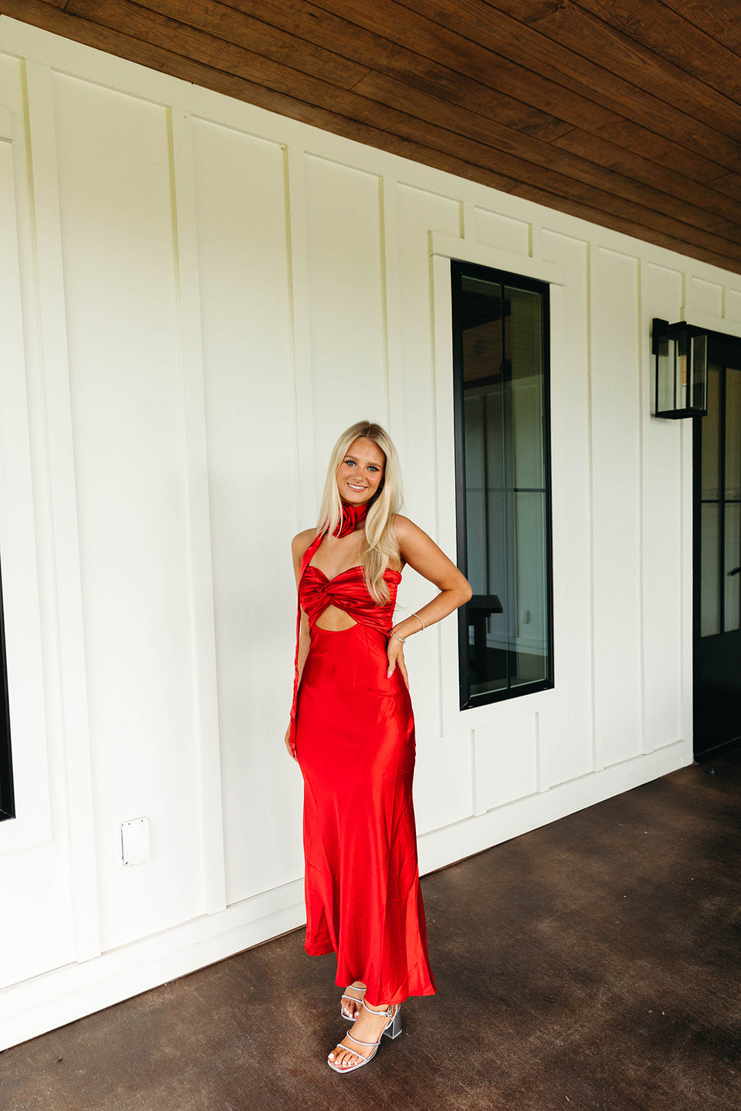 Premium Annie Satin Midi Dress - Vibrant Red