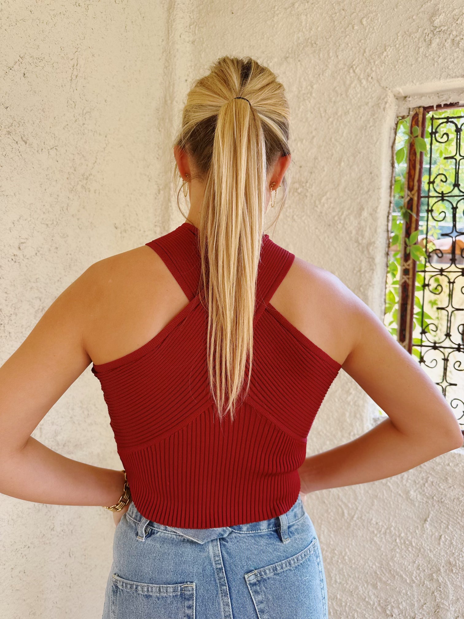 Premium Cross It Up Cropped Top - Wine