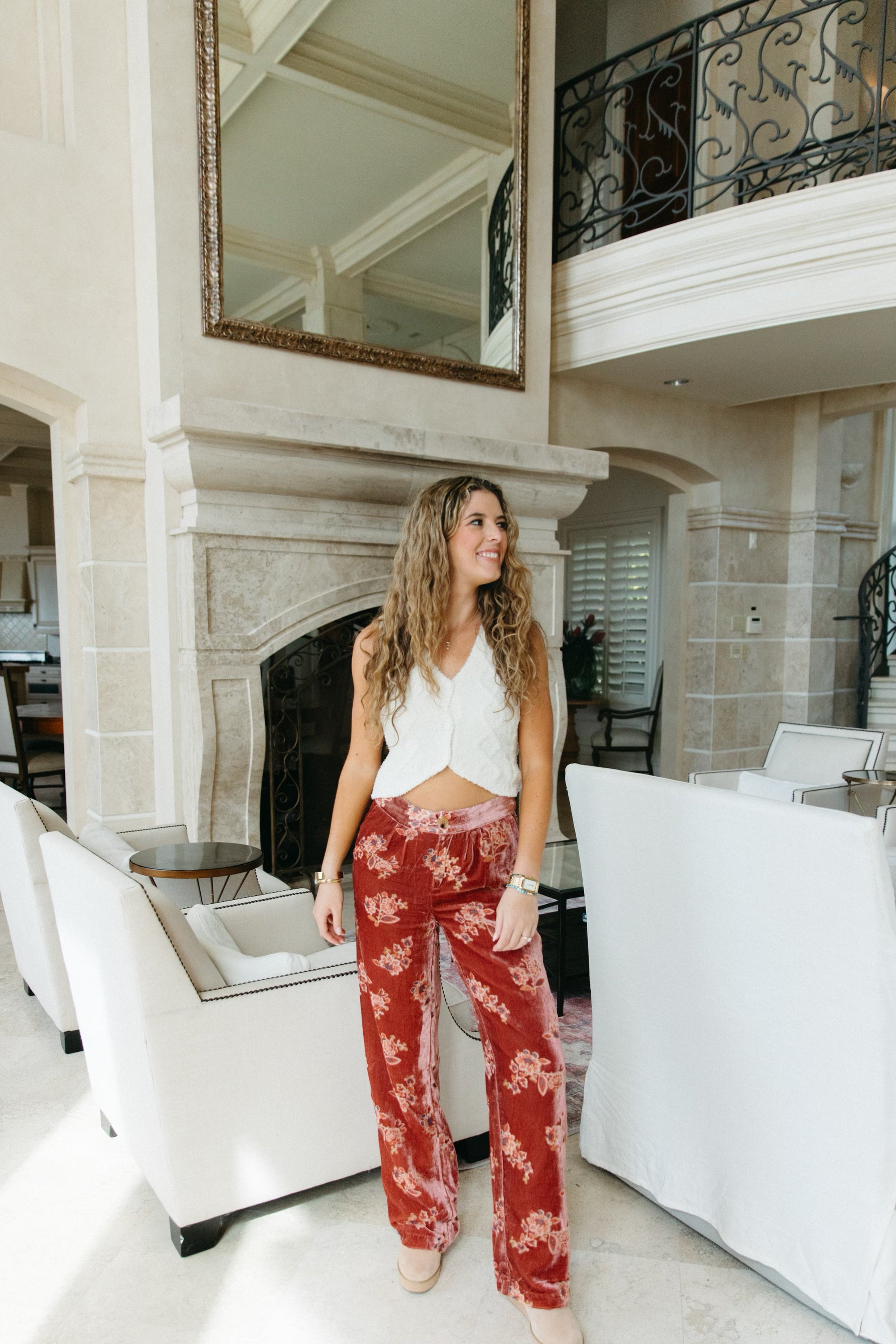 Premium Norma Velvet Trousers - Floral Print Multi-Season Style