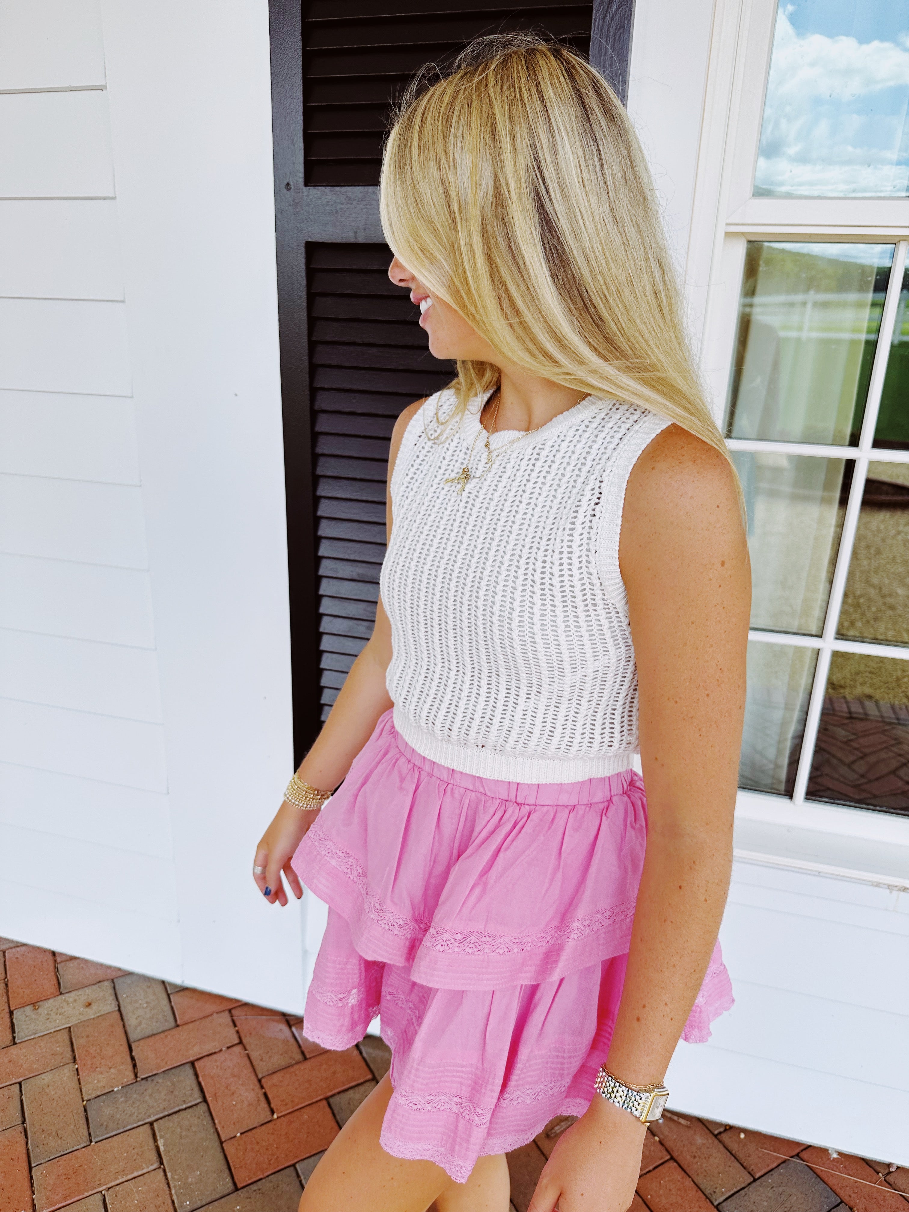 Olivia Premium Crochet Top - White | Semi-Sheer & Loose Fit