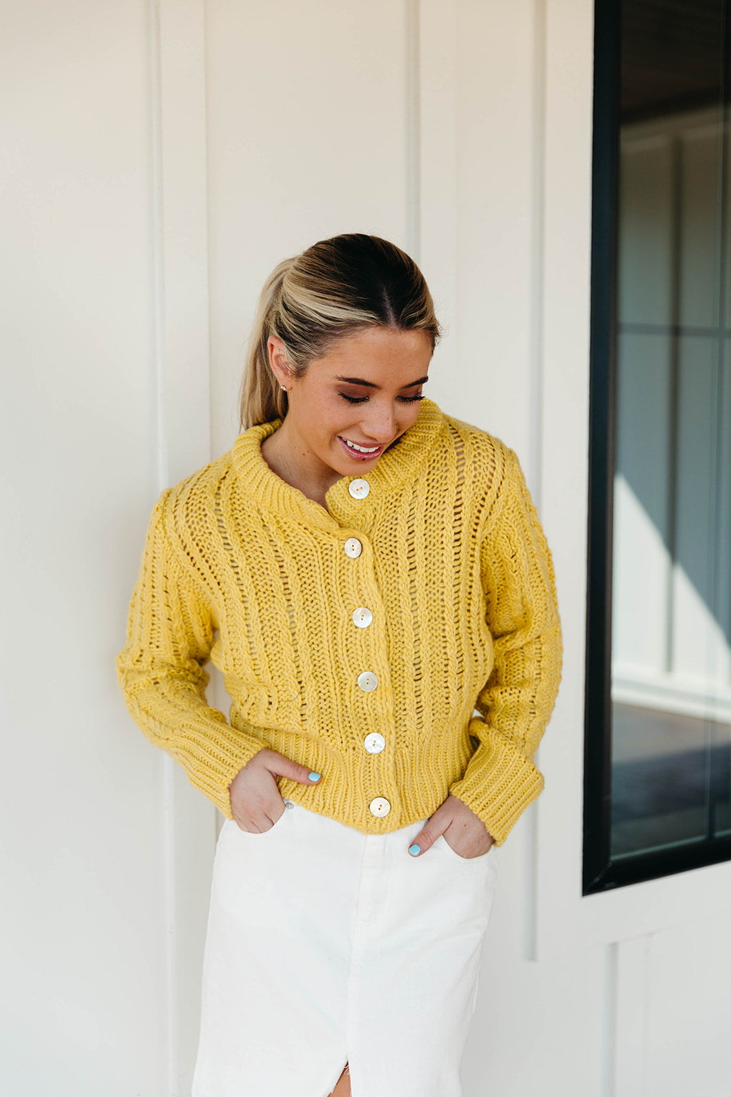 Premium Monica Chunky Knit Cardigan - Vibrant Yellow