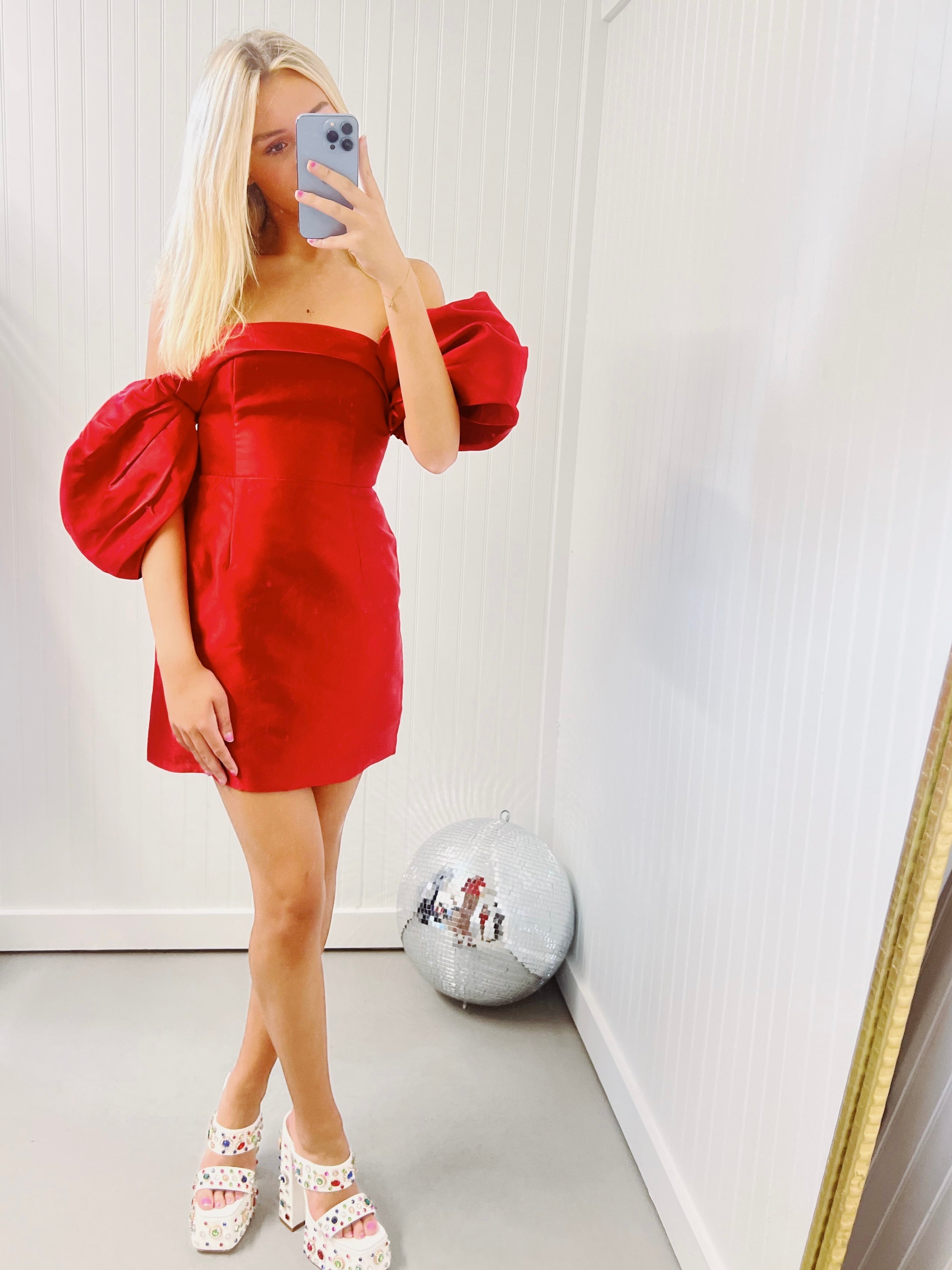 Premium Mazie Puff Sleeve Cocktail Dress - Bold Red
