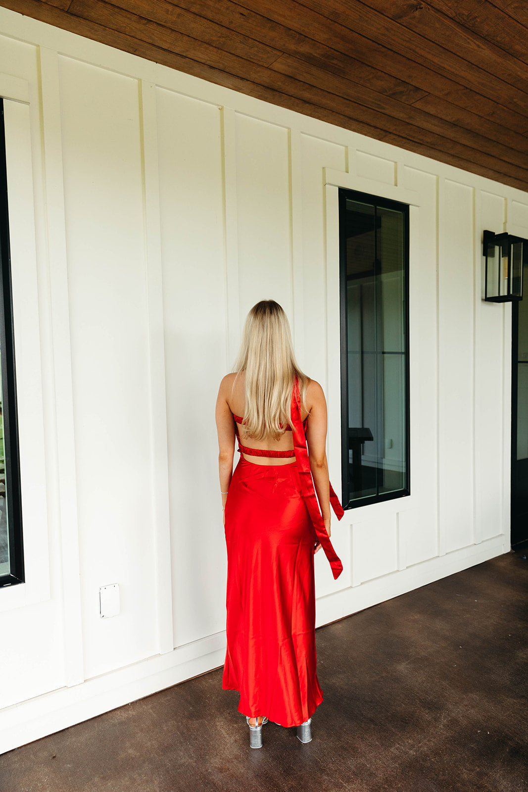 Premium Annie Satin Midi Dress - Vibrant Red