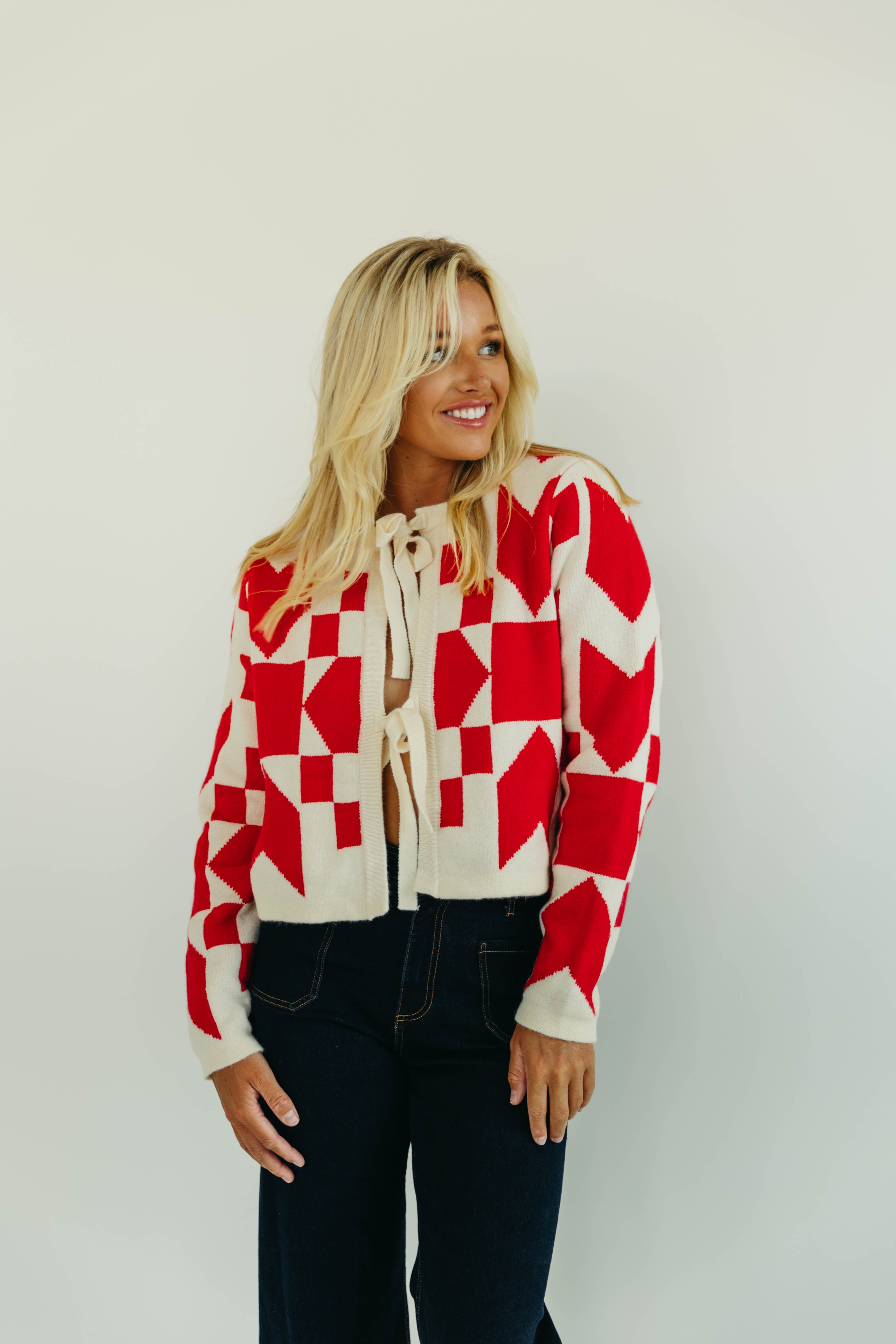 Premium Cozy Bow Tie Sweater - Red