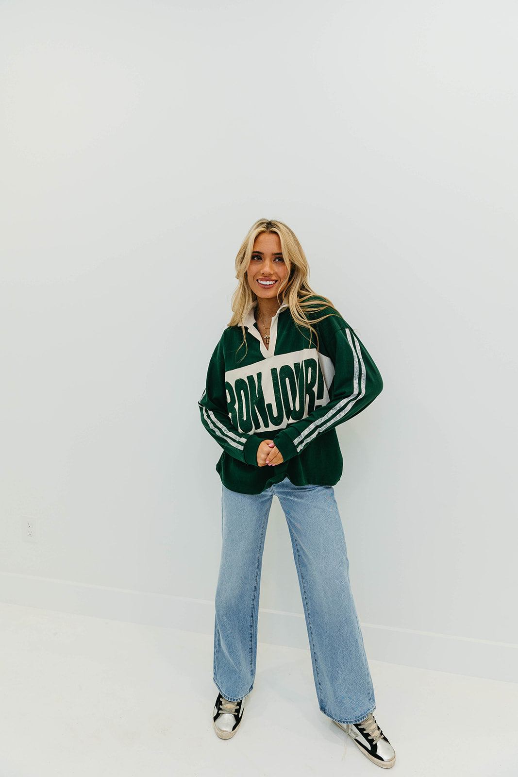 Premium Bonjour! Rugby Long Sleeve - Vintage Green