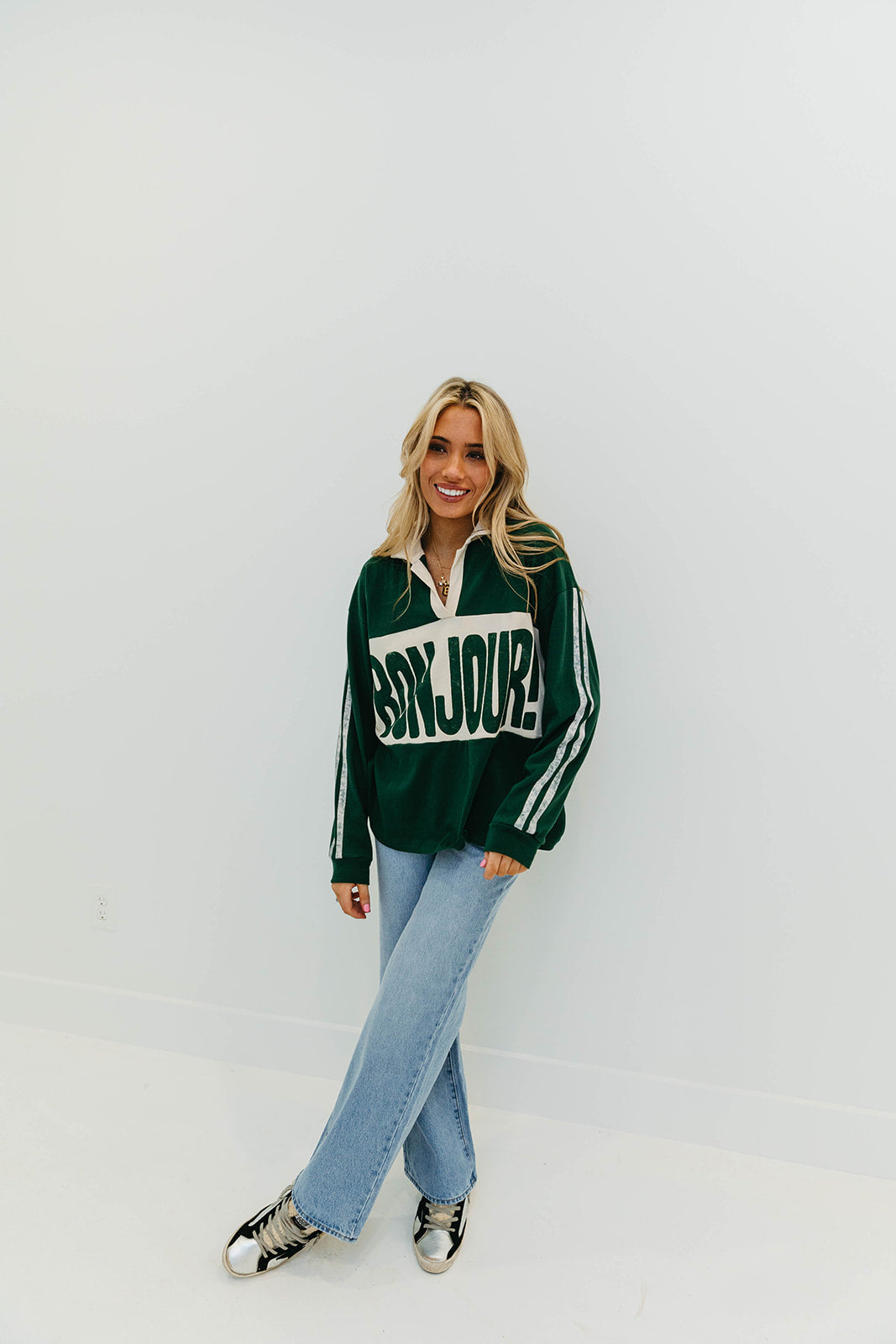 Premium Bonjour! Rugby Long Sleeve - Vintage Green