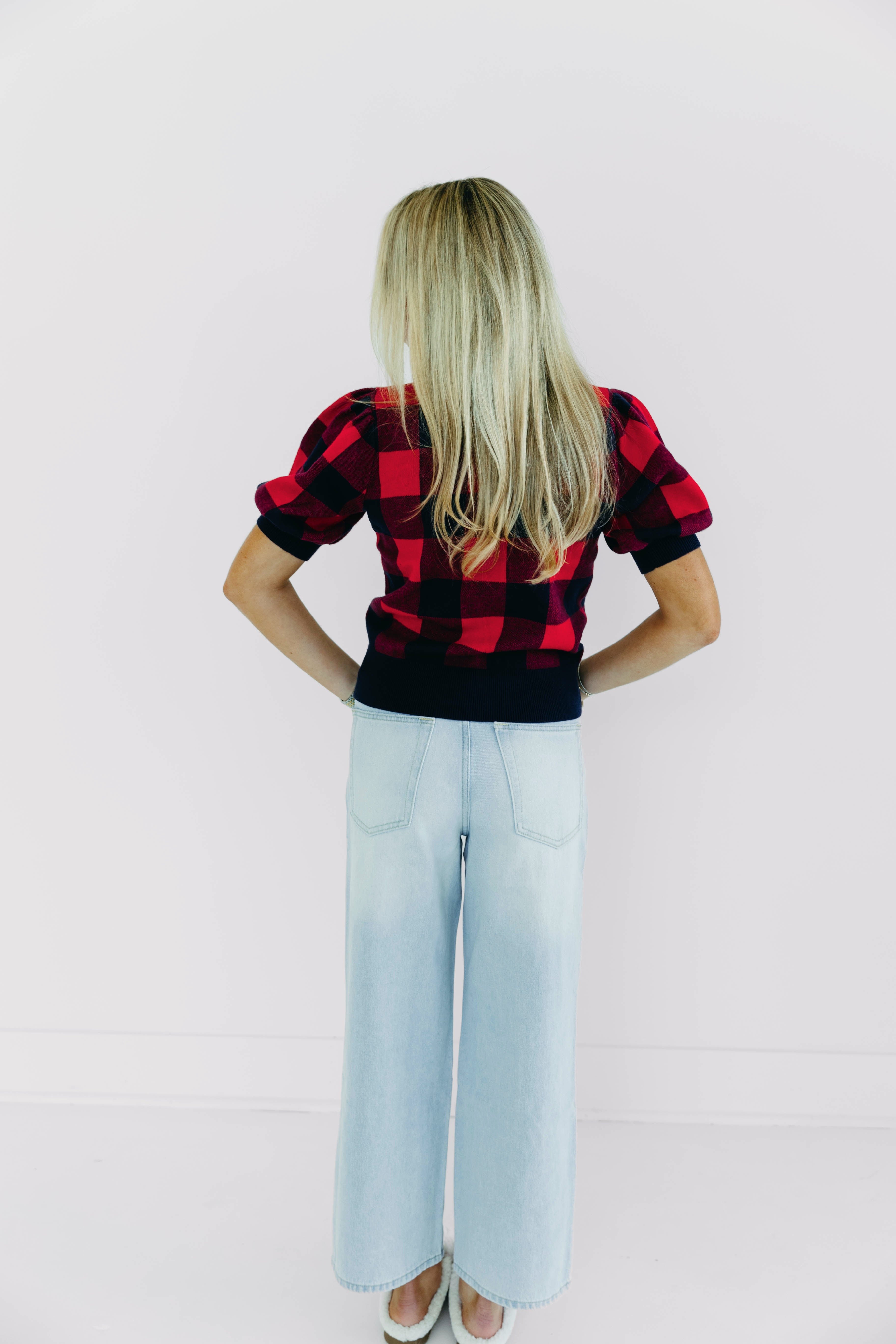 Premium Sophia Gingham Sweater - Navy/Red | Ultimate Comfort & Style