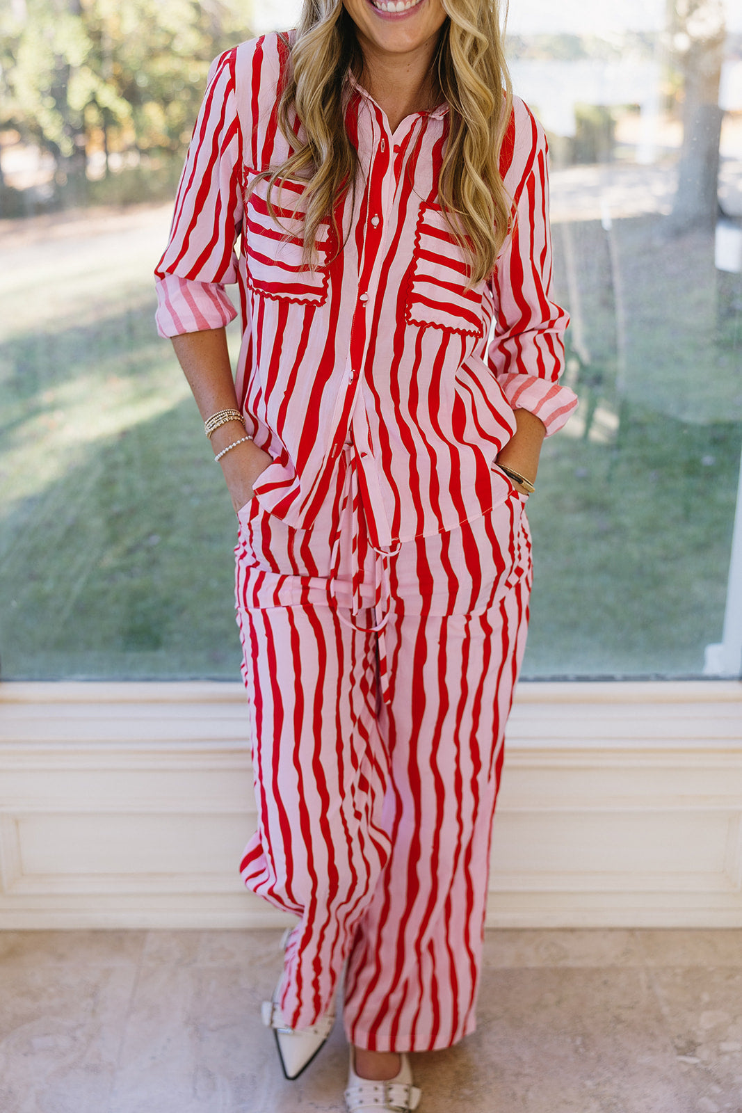 Premium Vera Striped Top - Vibrant Pink & Red