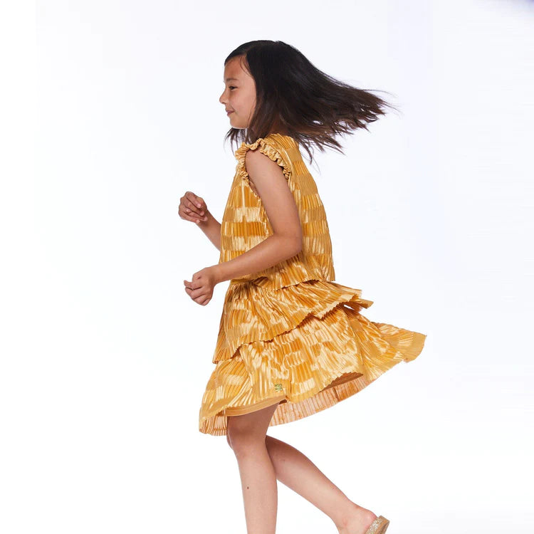 Premium Metallic Pleated Dress: Taffy Gold - Like A Princess