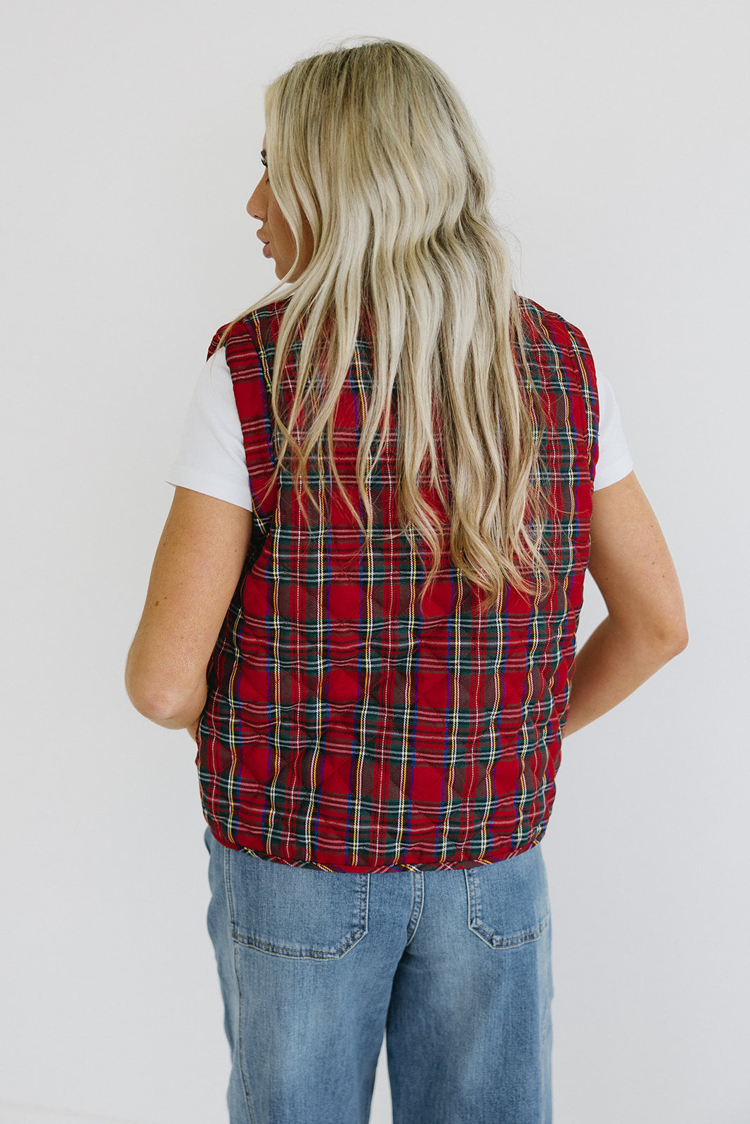 Premium Wells Plaid Vest - Vibrant Red Multi