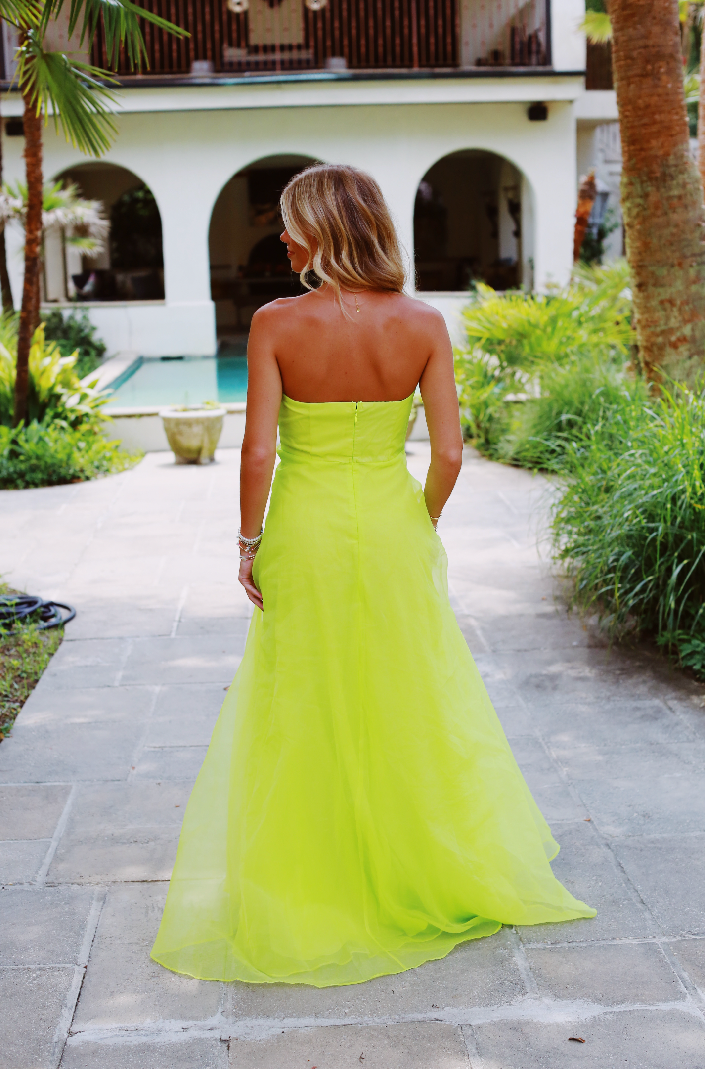 Premium Champagne Season Organza Maxi Dress - Lime