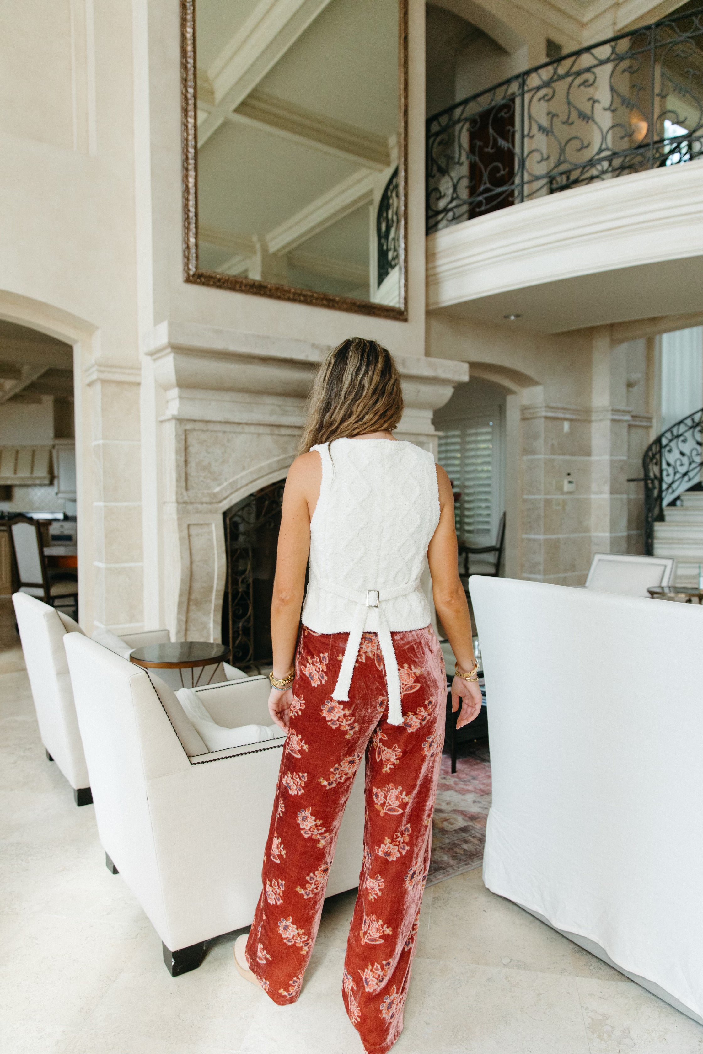 Premium Norma Velvet Trousers - Floral Print Multi-Season Style