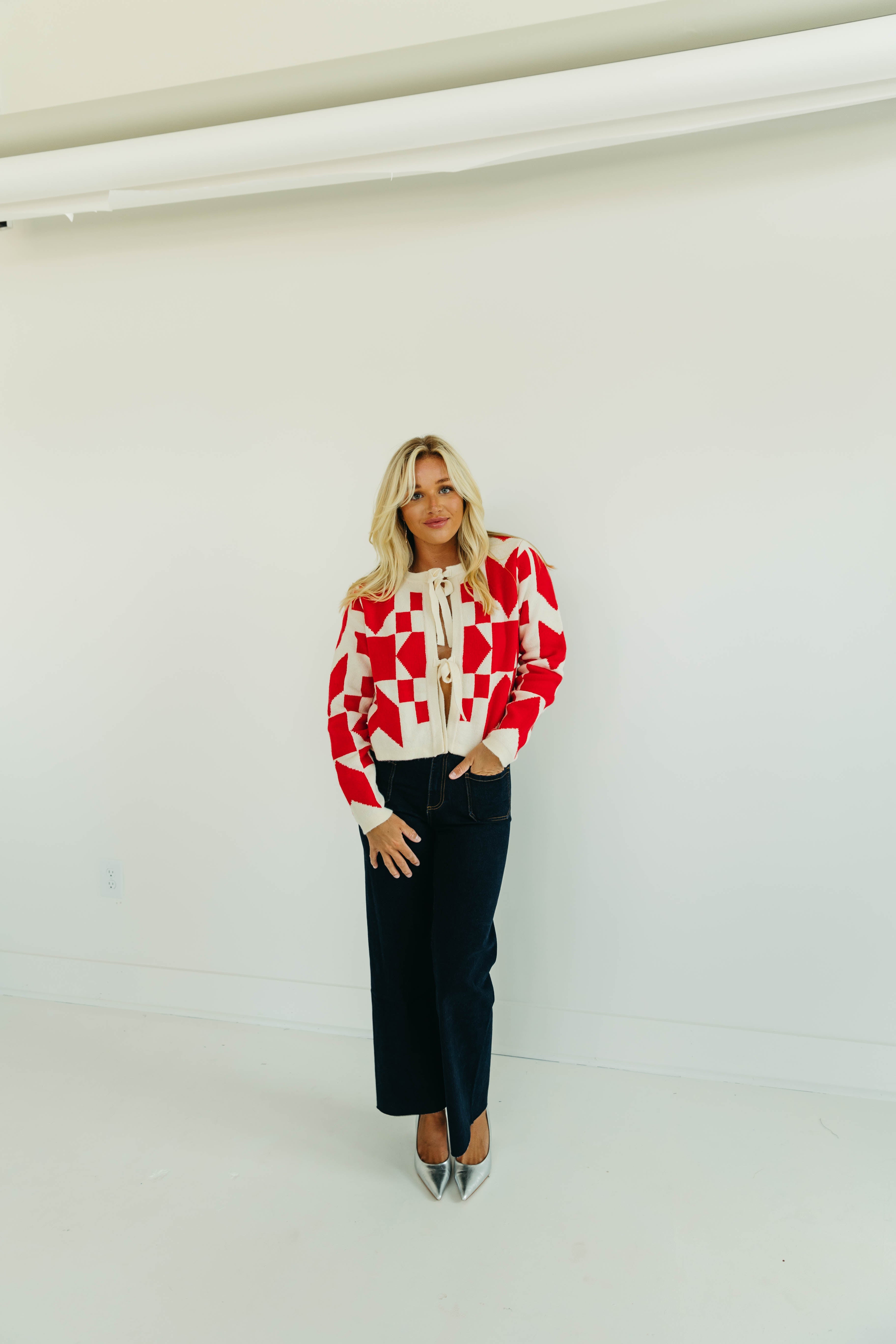 Premium Cozy Bow Tie Sweater - Red