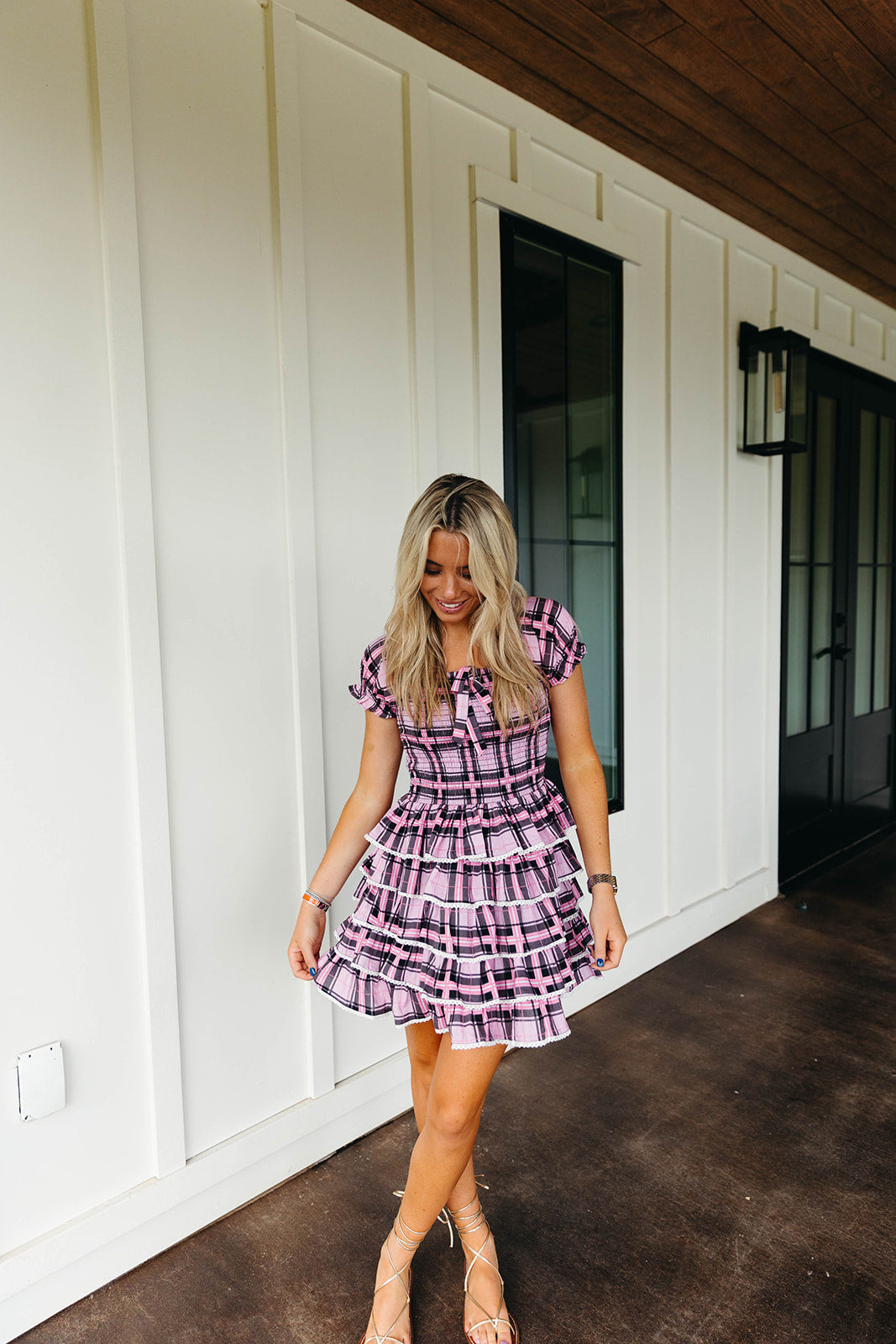 Premium Darcy Mini Dress - Chic Pink/Black Plaid