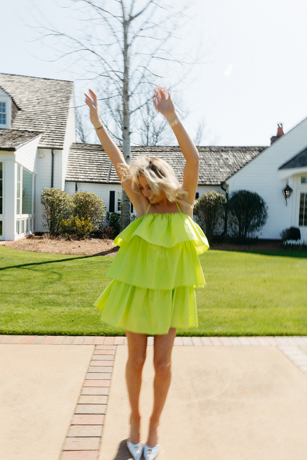 Premium Come To Me Flounce Tiered Dress - Lime