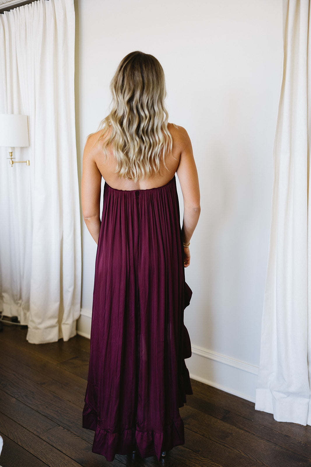 Premium High-Low Ruffle Dress - Burgundy