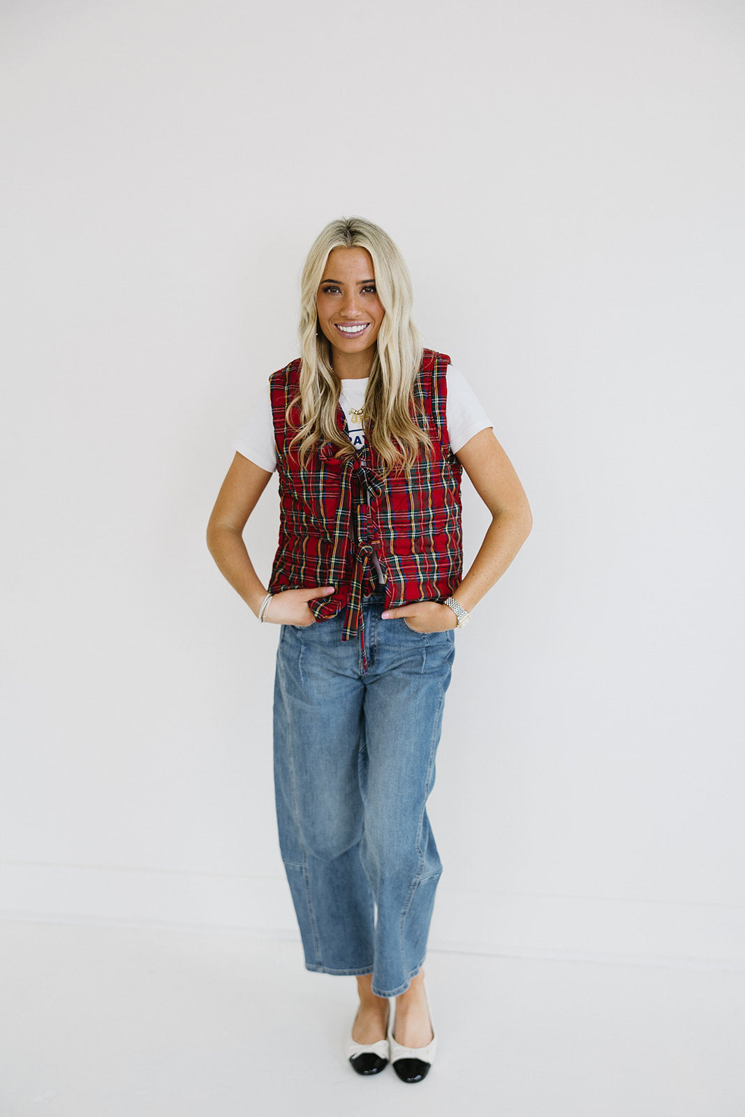 Premium Wells Plaid Vest - Vibrant Red Multi