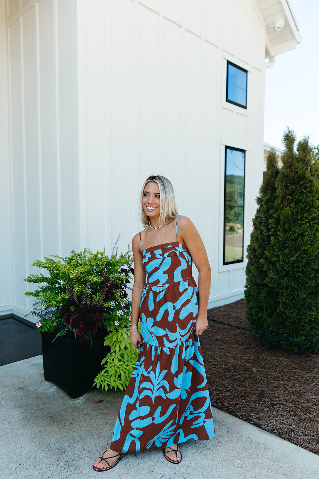 Premium Berkley Midi Dress - Elegant Brown/Blue